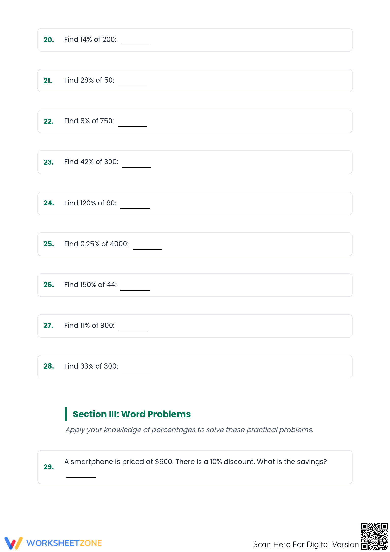 Essential Percentage Calculations Worksheet | Grade 6 Math - Page 3