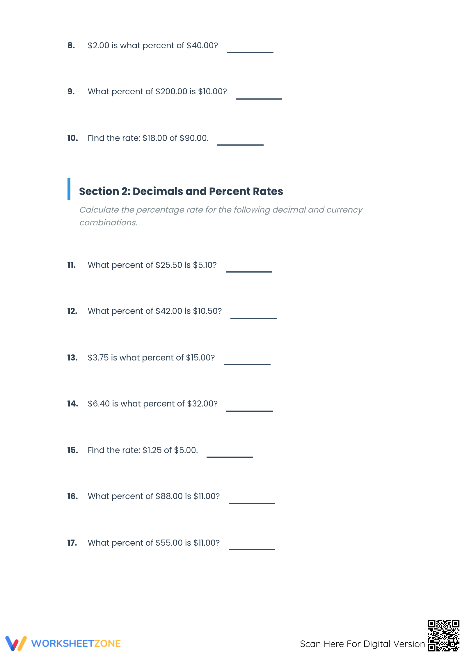 Calculate Percent Rates Worksheet | Essential Grade 6 Math - Page 2