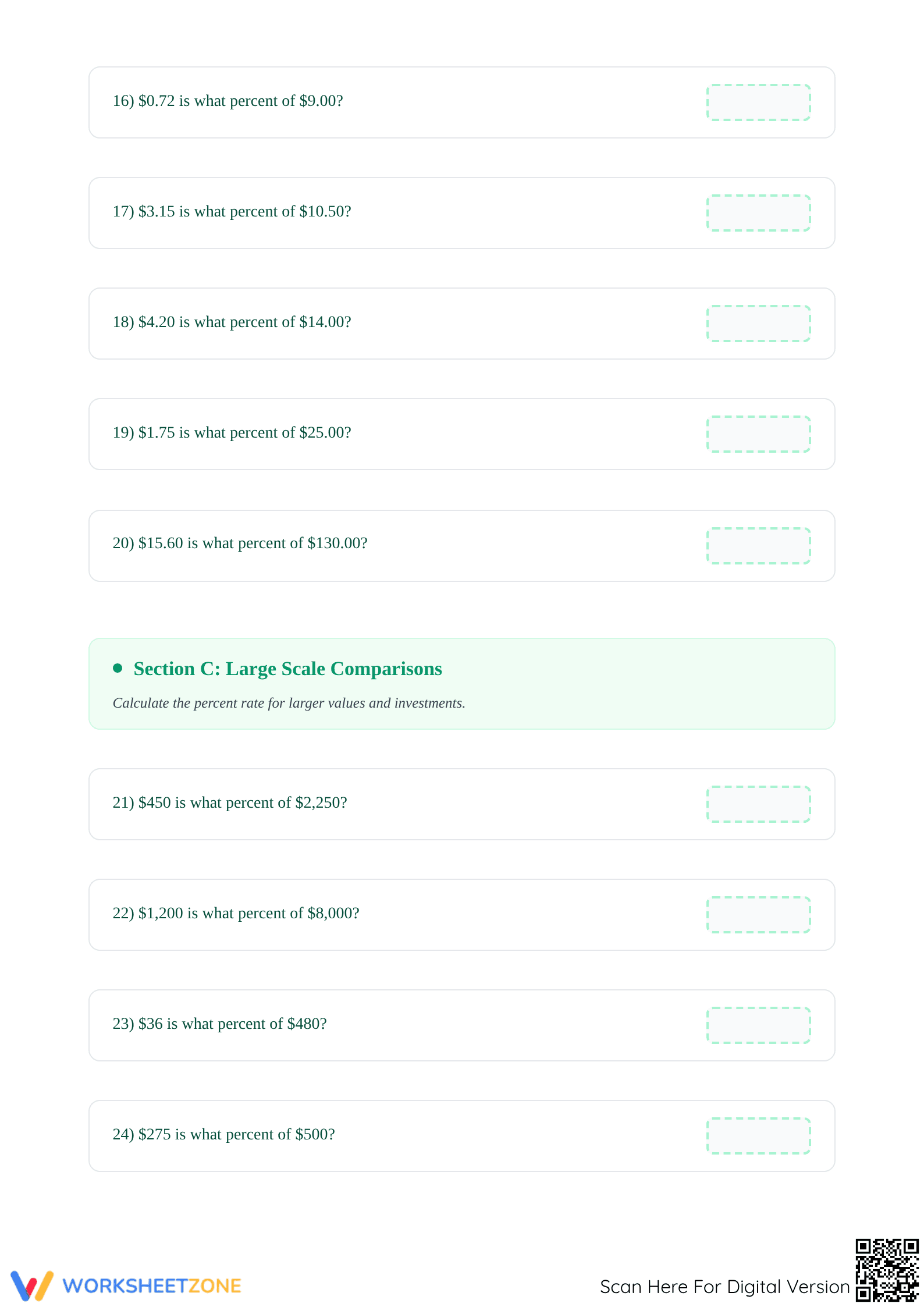 Essential Calculating Percent Rates Worksheet | Grades 6-8 - Page 3