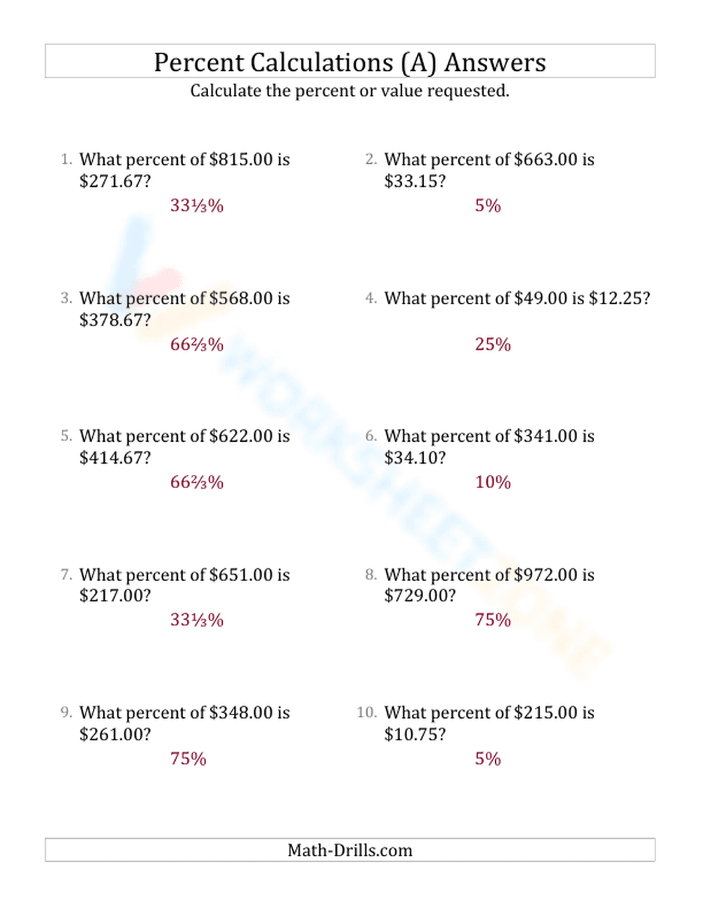 Calculate the percent rate involving regular currency and decimals (11) - Page 2