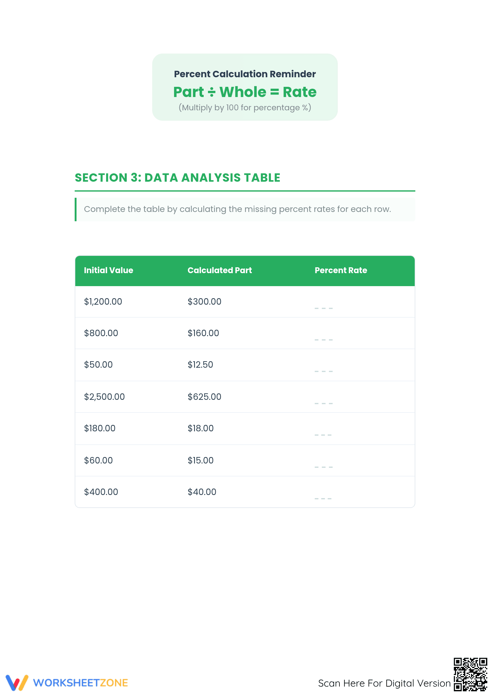 Essential Percent Rate Practice Worksheet | Grades 6-8 Math - Page 3