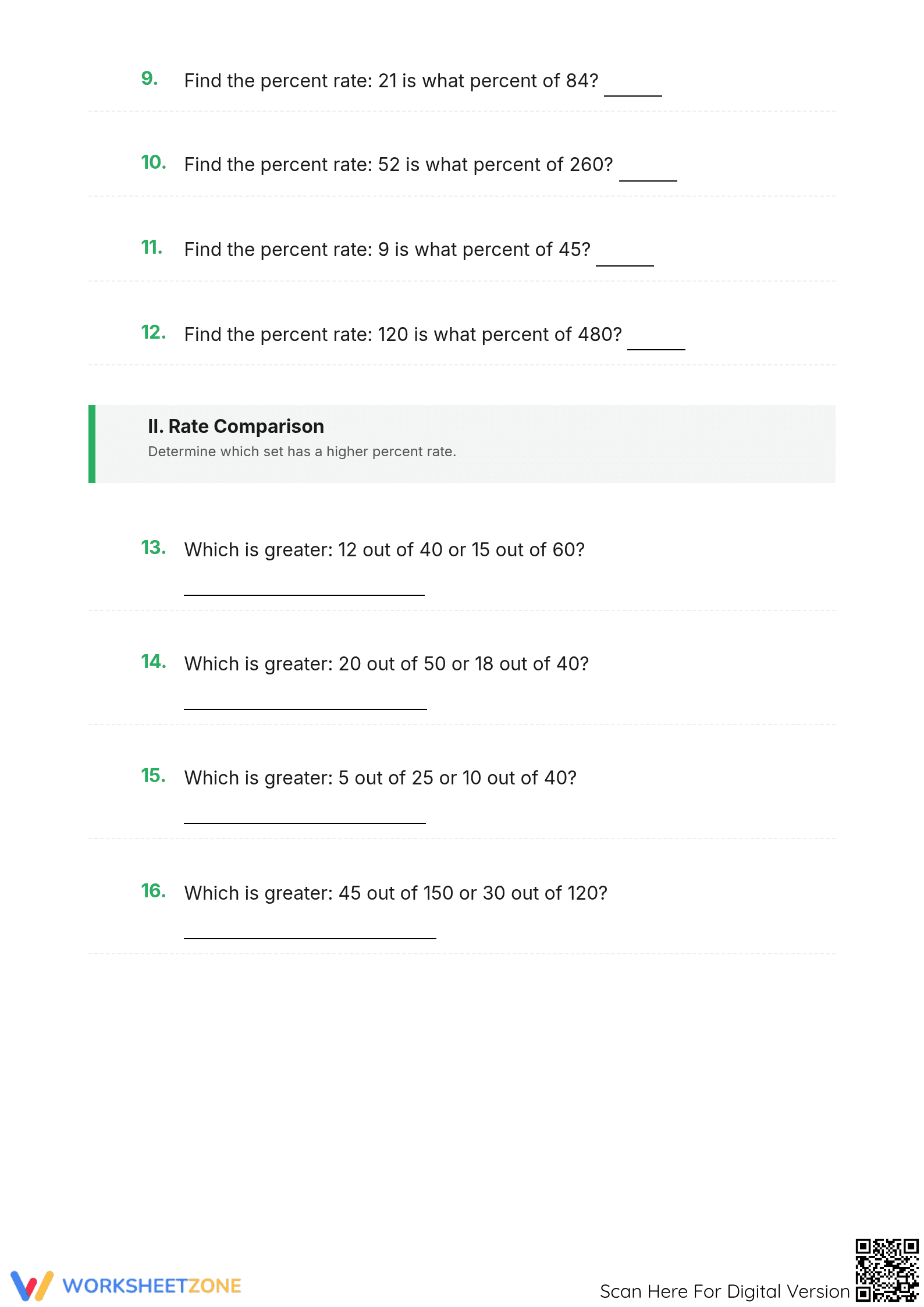 Grade 6 Math Worksheet: Percent Rates — Essential - Page 2