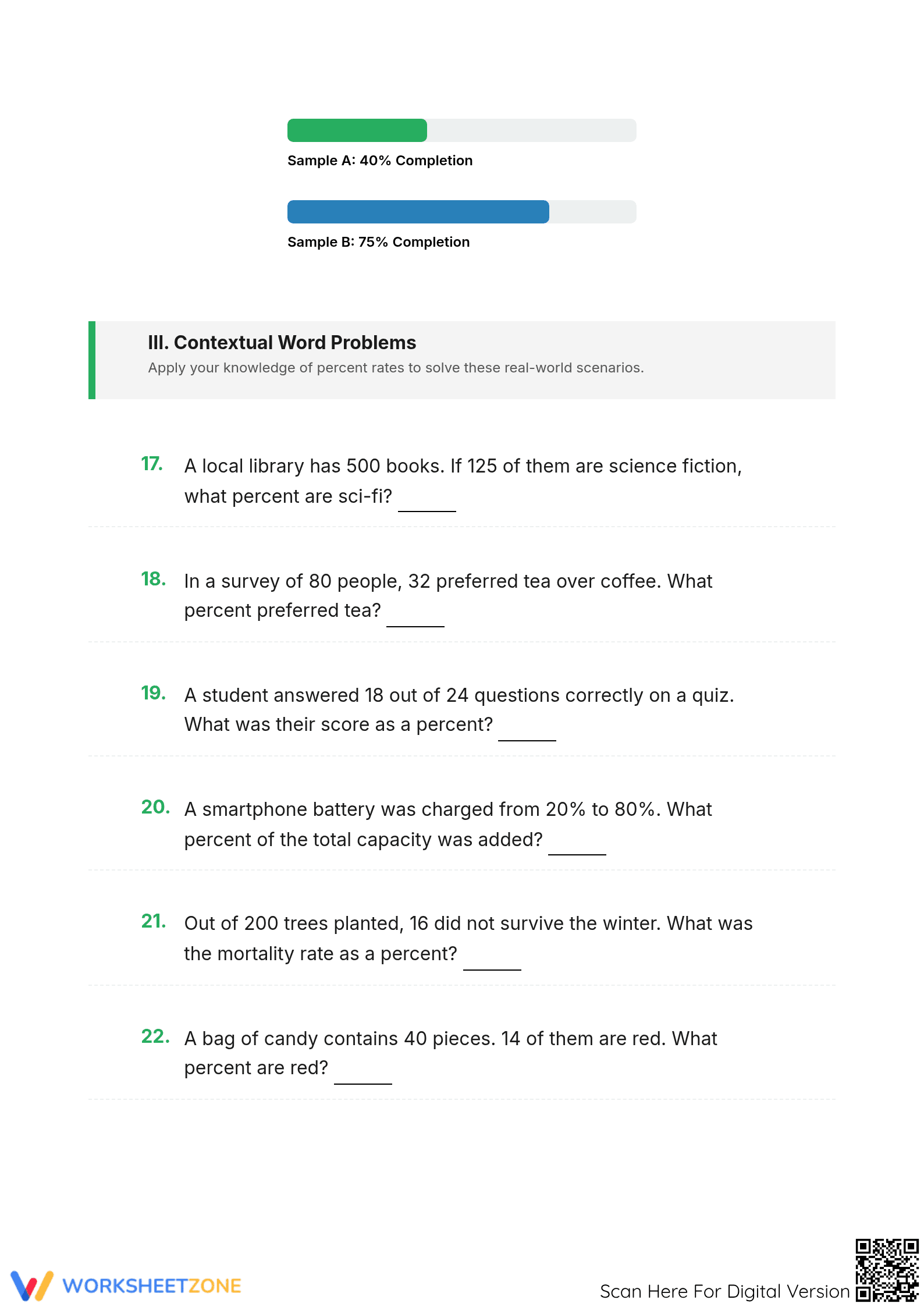 Grade 6 Math Worksheet: Percent Rates — Essential - Page 3