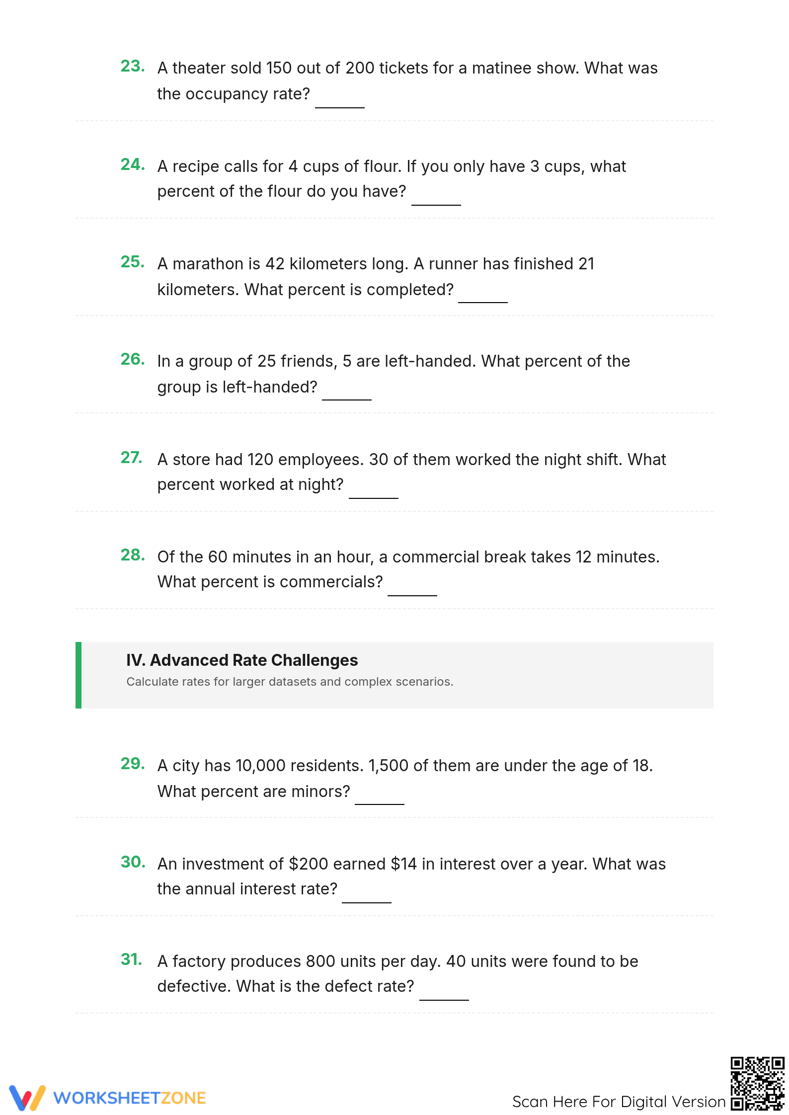 Grade 6 Math Worksheet: Percent Rates — Essential - Page 4