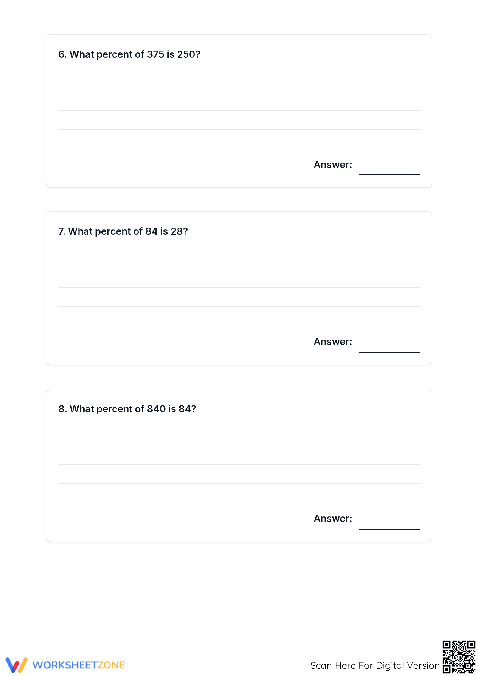 Printable Percent Calculation Worksheet | Grade 6-7 Math - Page 3