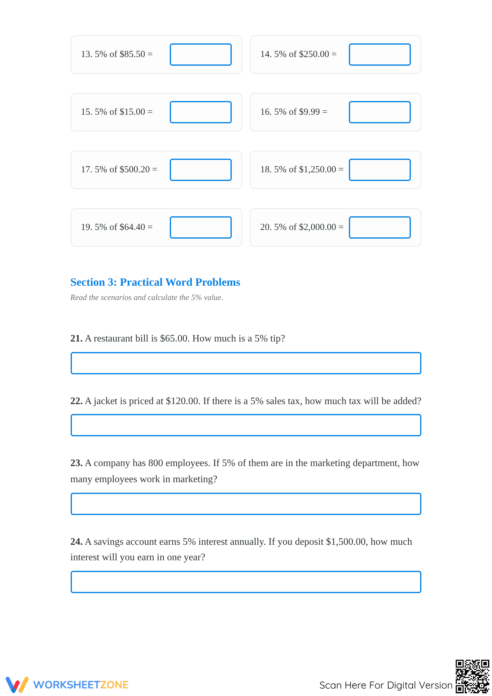 Essential 5% Percentage Rate Worksheet | Grades 4-8 Math - Page 2