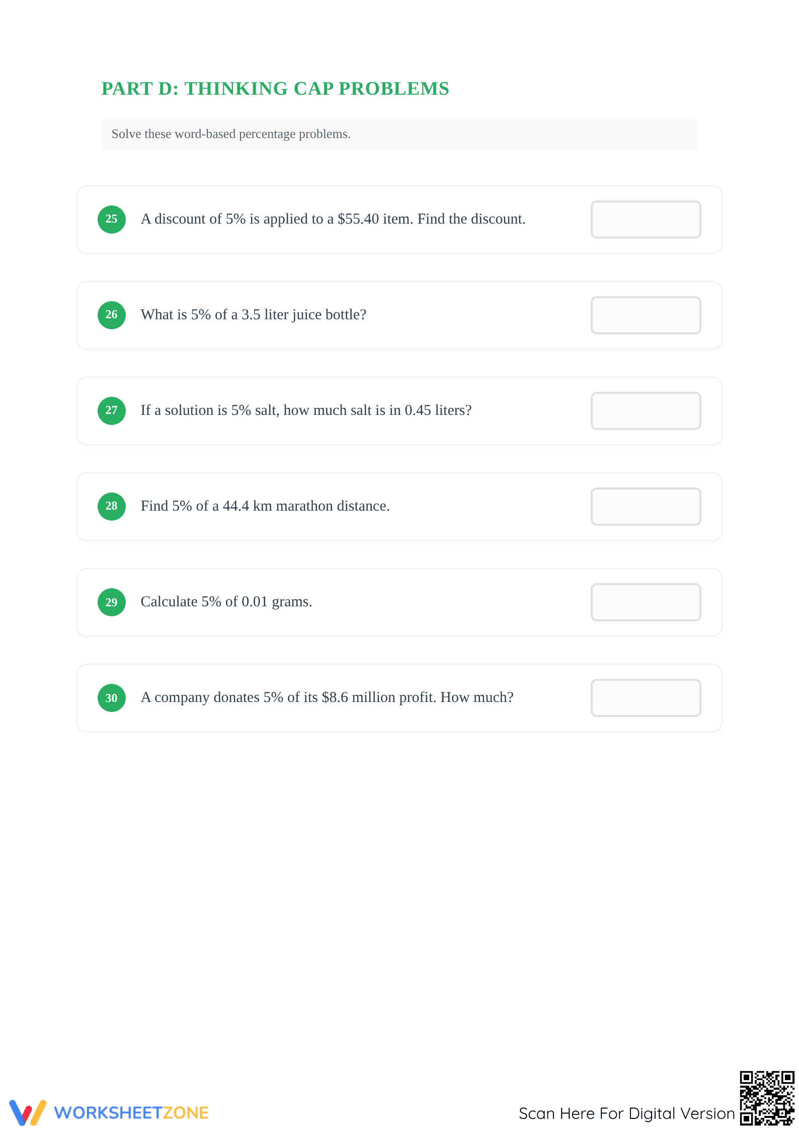 Calculate 5% of Decimals Worksheet | Essential Grade 6 Math - Page 4