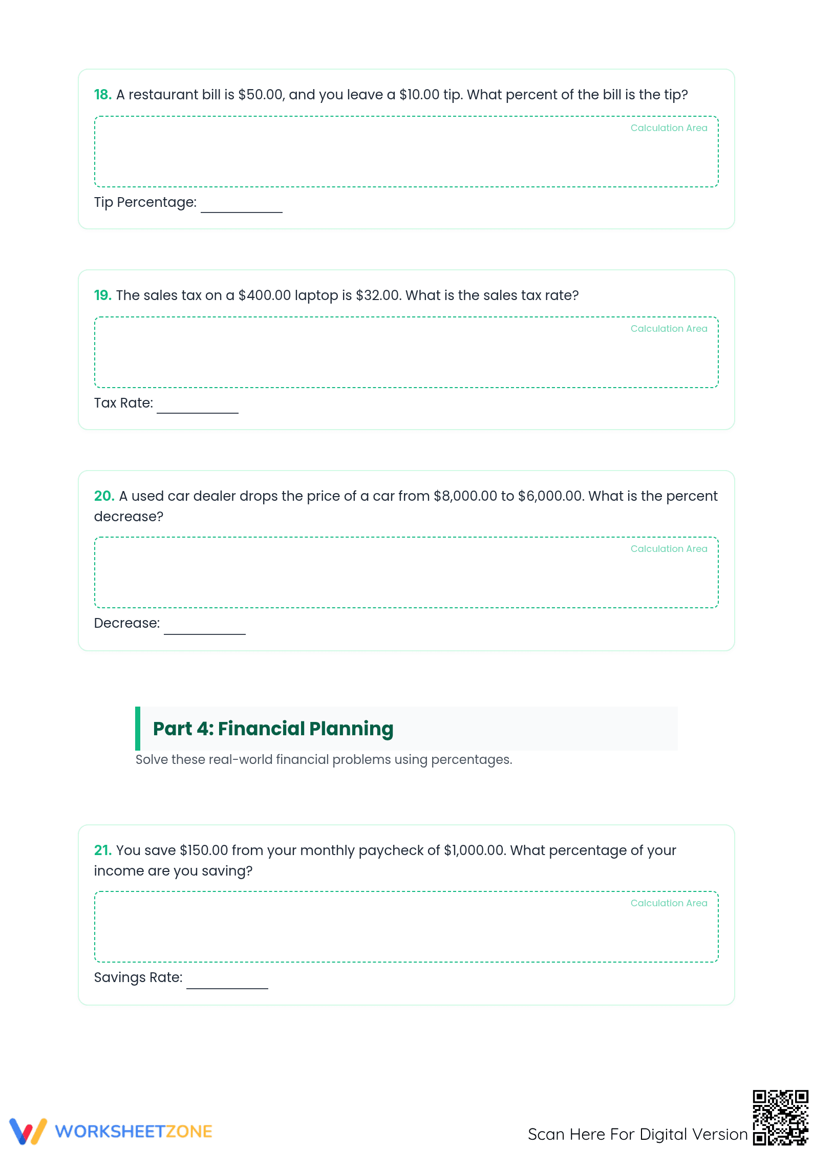 Essential 7.RP.A.3 Financial Math Worksheet | Grade 7 Ready - Page 3