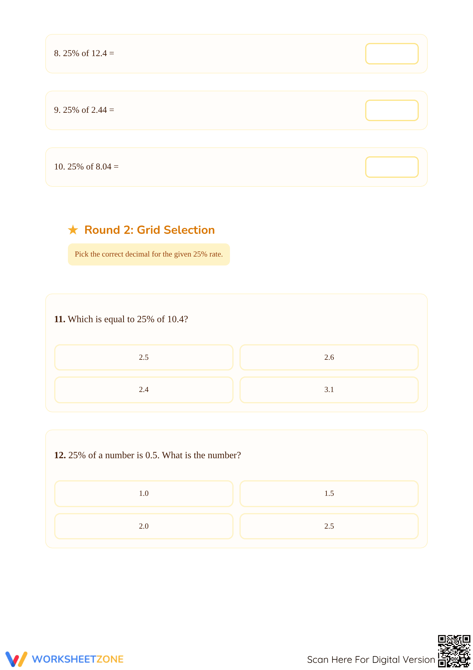 25% Percent of Decimals Worksheet | Essential Grade 6 Math - Page 2
