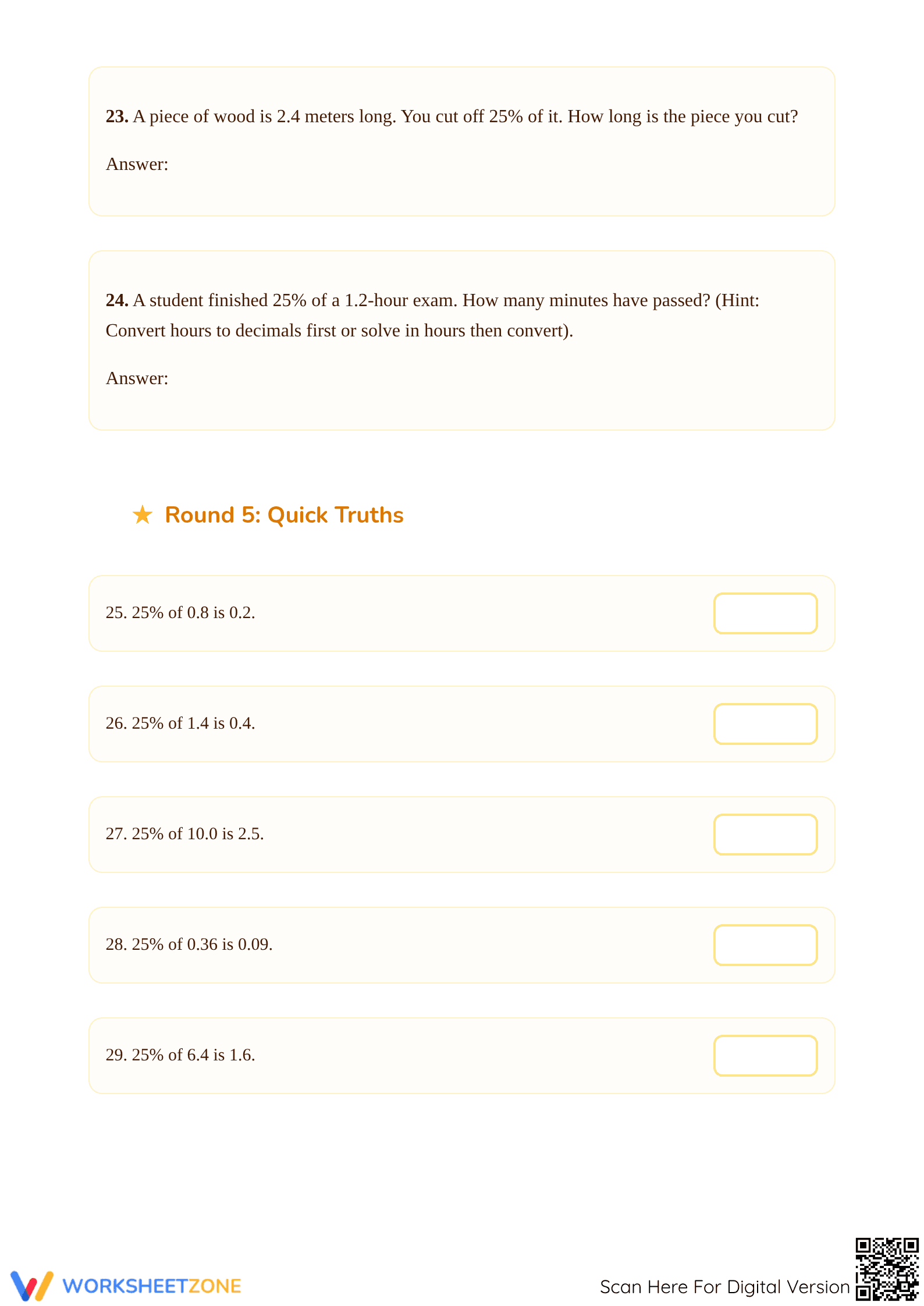 25% Percent of Decimals Worksheet | Essential Grade 6 Math - Page 5