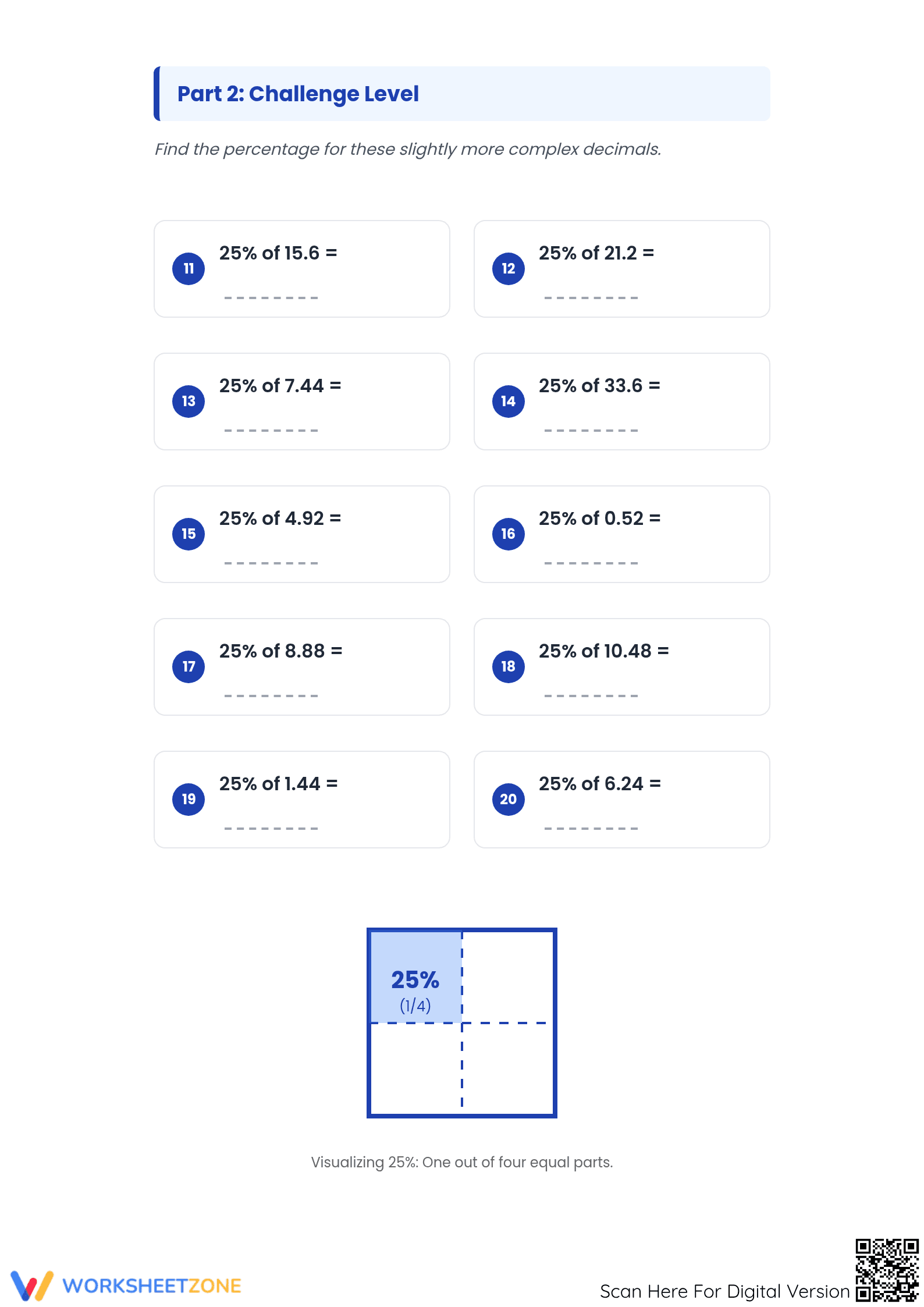 Printable 25% Percentage of Decimals Worksheet | Grade 6 - Page 2