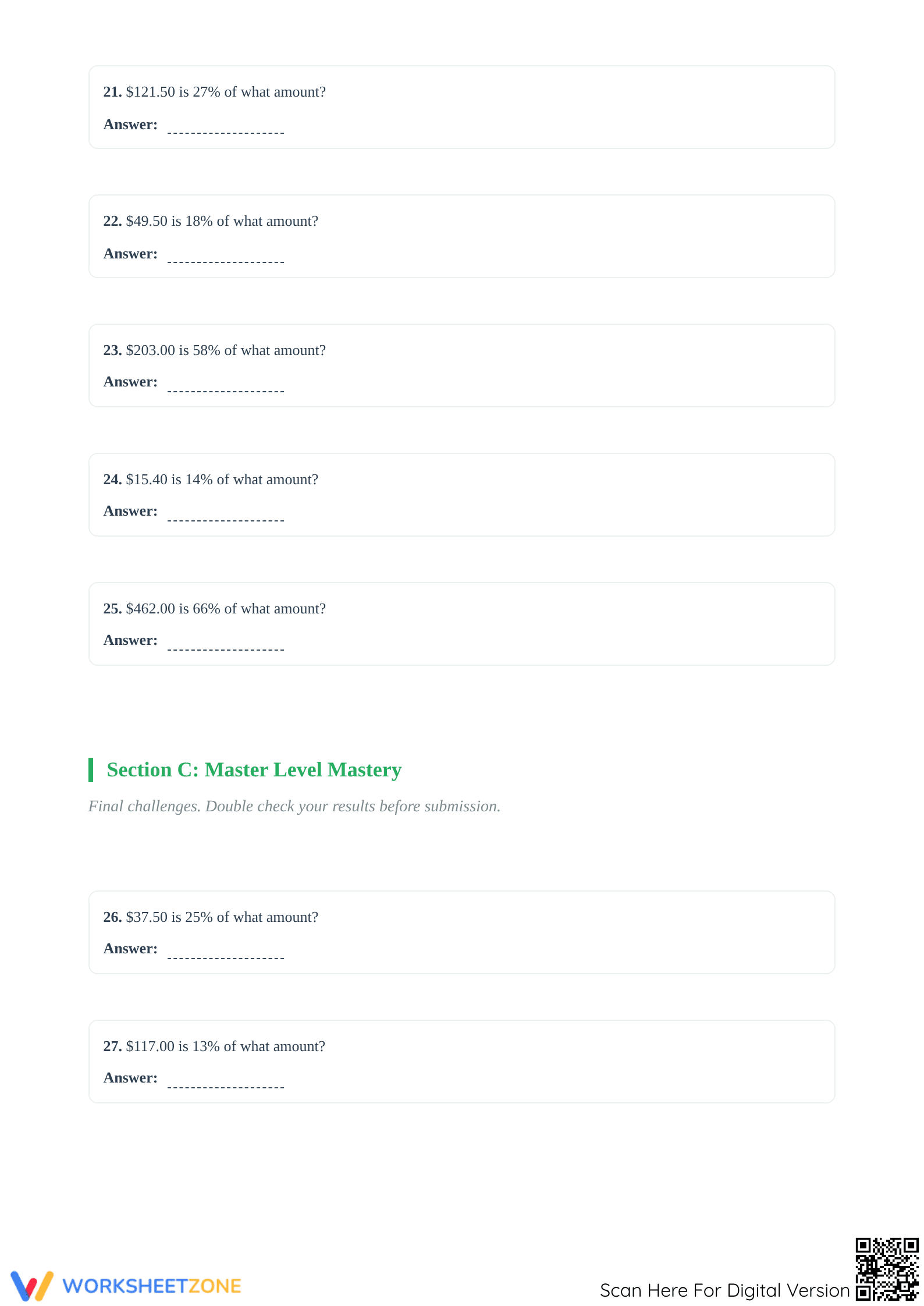 Printable Percentage Mastery: Calculate Original Amounts - Page 4