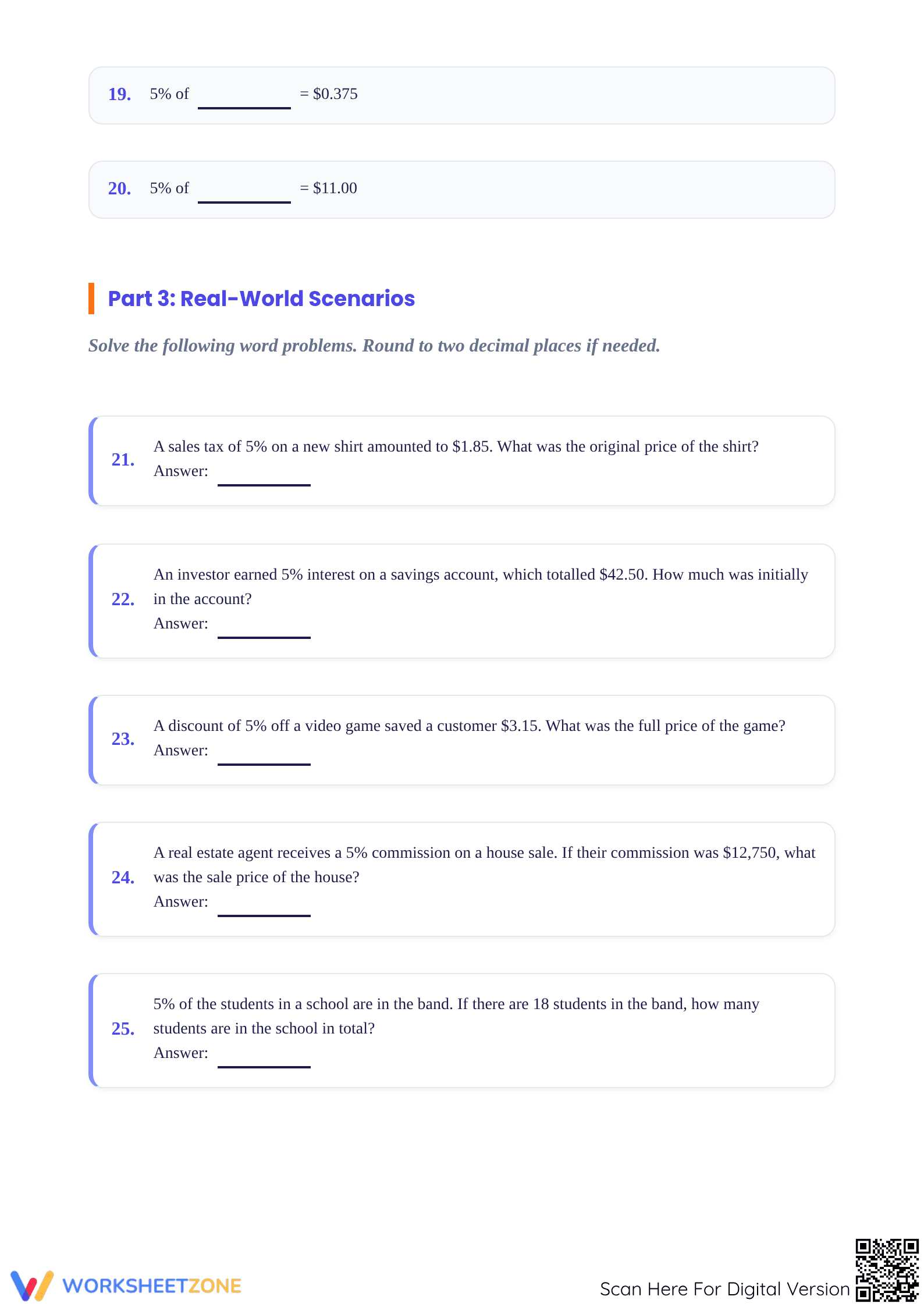 Calculate Original Amount: Essential Grade 6 Math Worksheet - Page 3