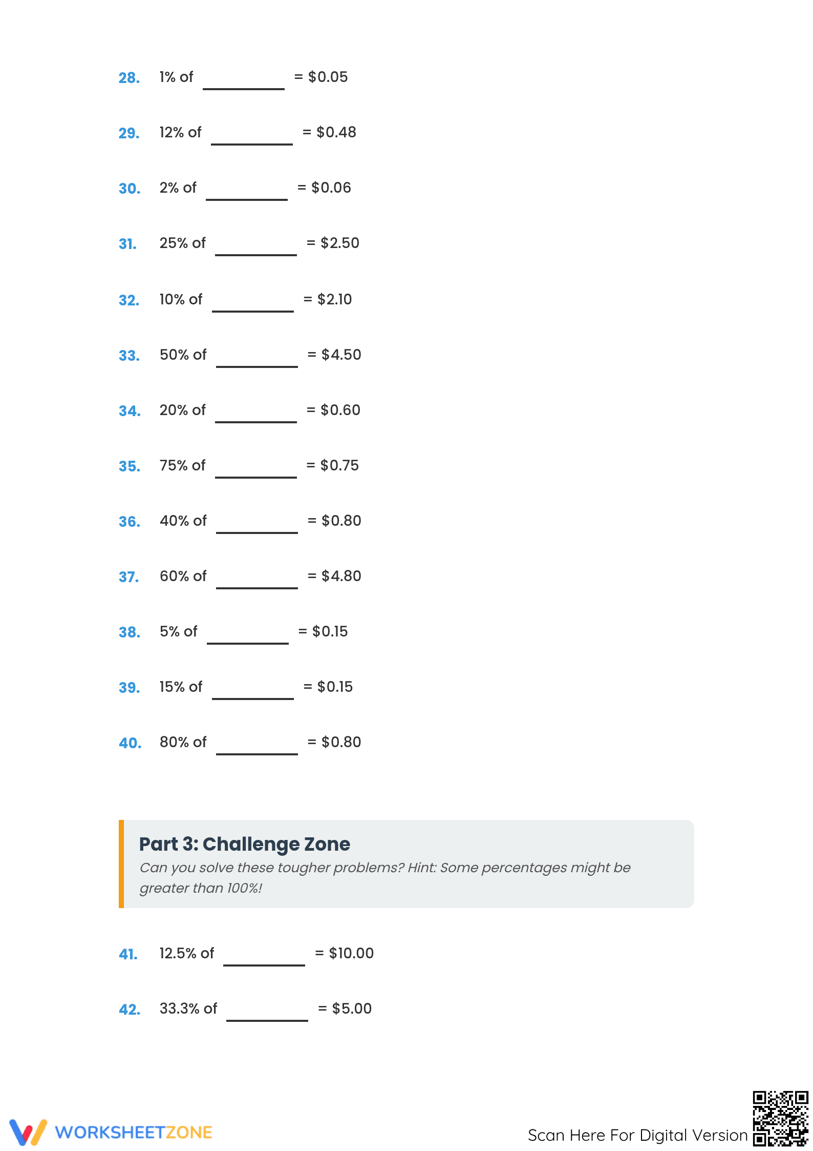 Essential Reverse Percentage Worksheet | Grade 6-7 Math - Page 3