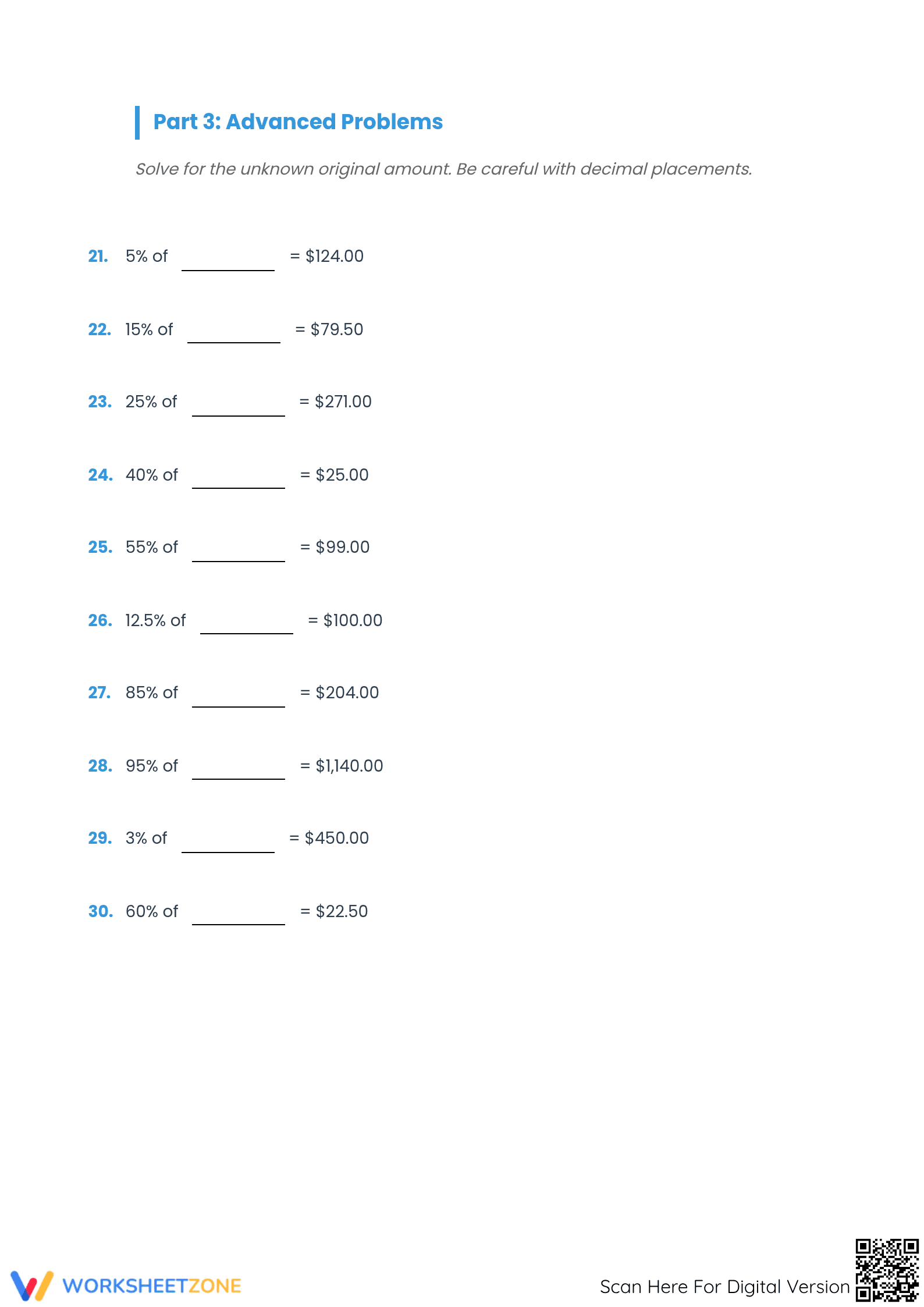 Printable Reverse Percentages Practice | Grades 6-8 Math - Page 3