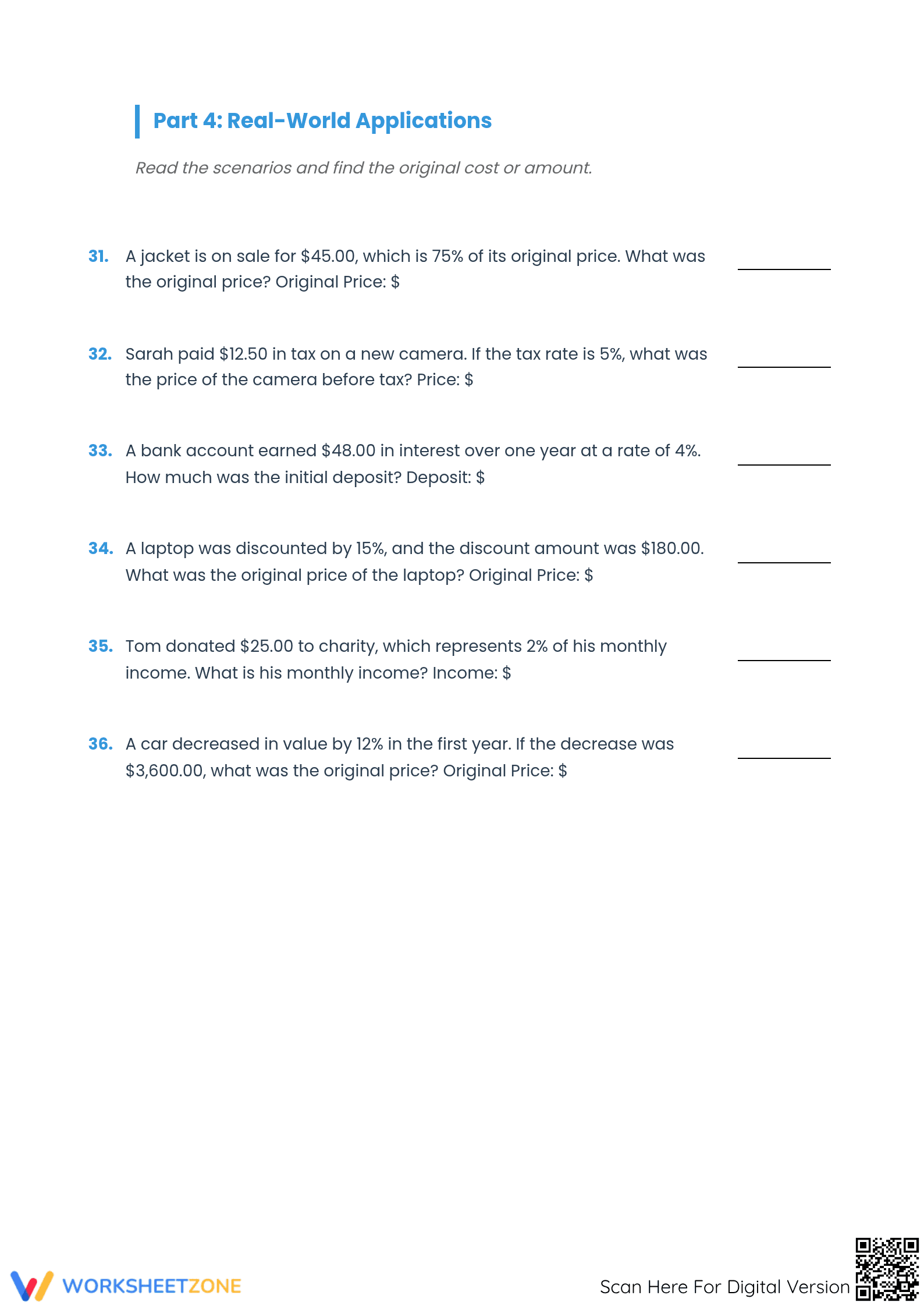 Printable Reverse Percentages Practice | Grades 6-8 Math - Page 4