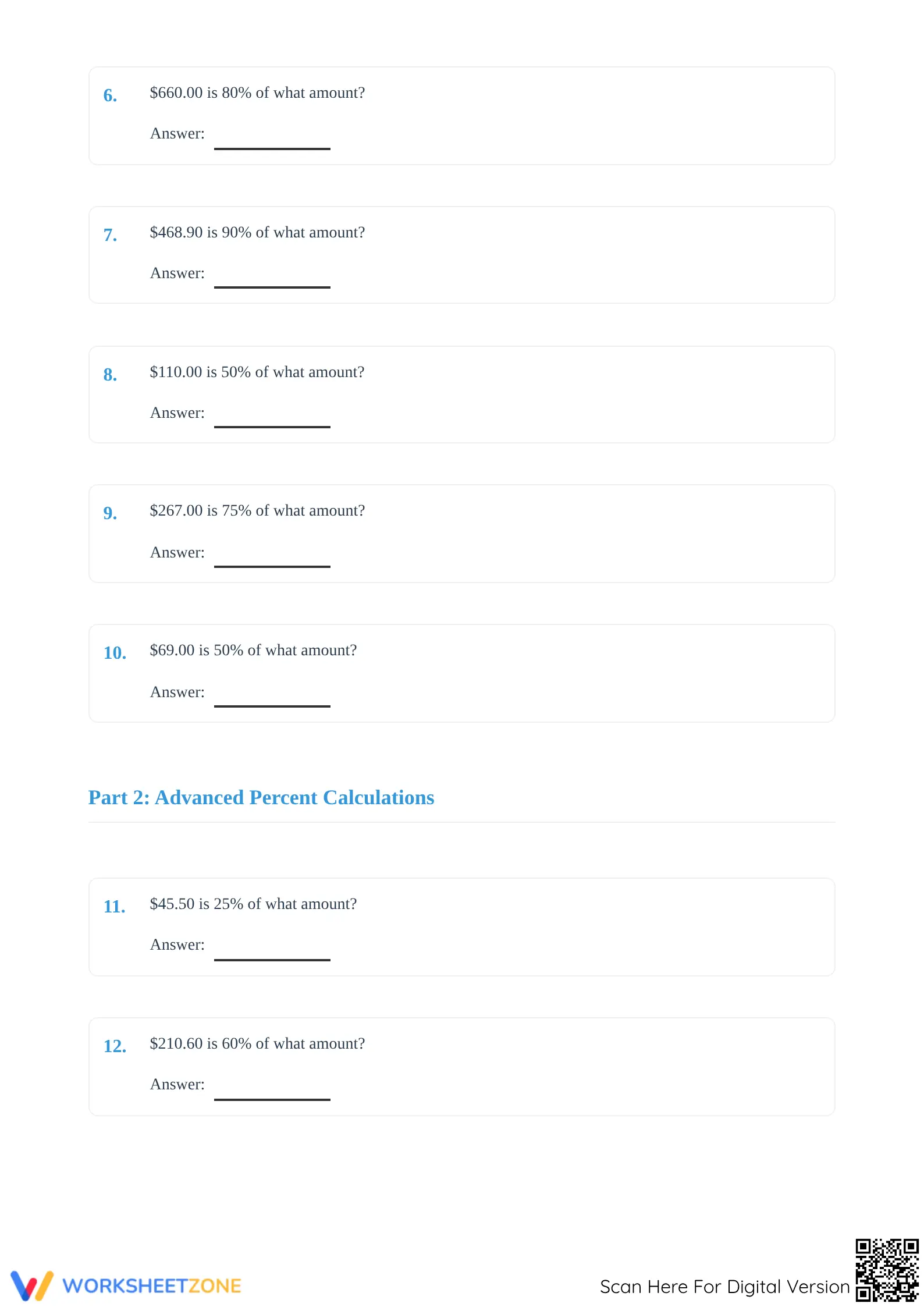Essential Grade 7 Math Worksheet: Finding the Original Amount - Page 2