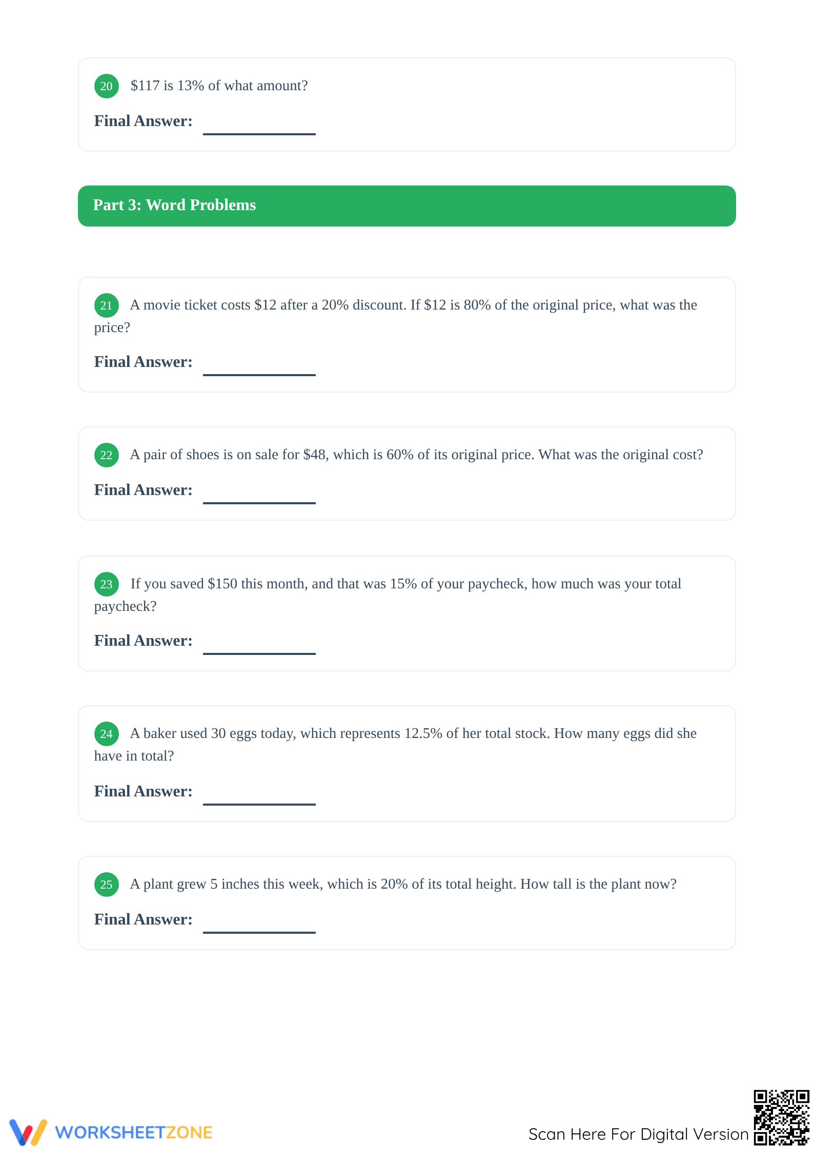 Essential Find Original Amount Percent Worksheet Grade 6-8 - Page 4