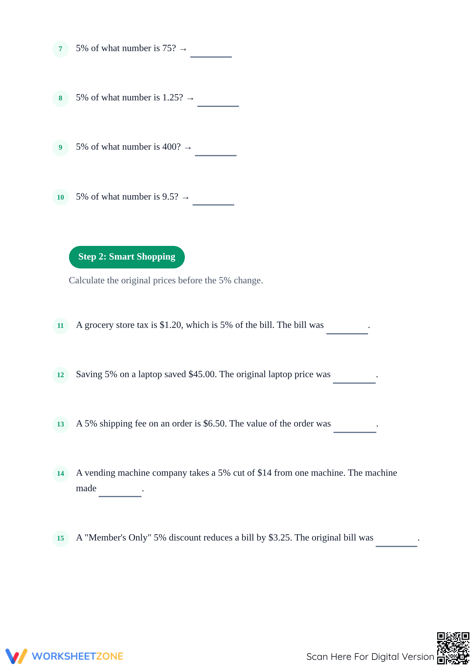 Printable Reverse Percentage Mastery: The 5% Rule Worksheet - Page 2
