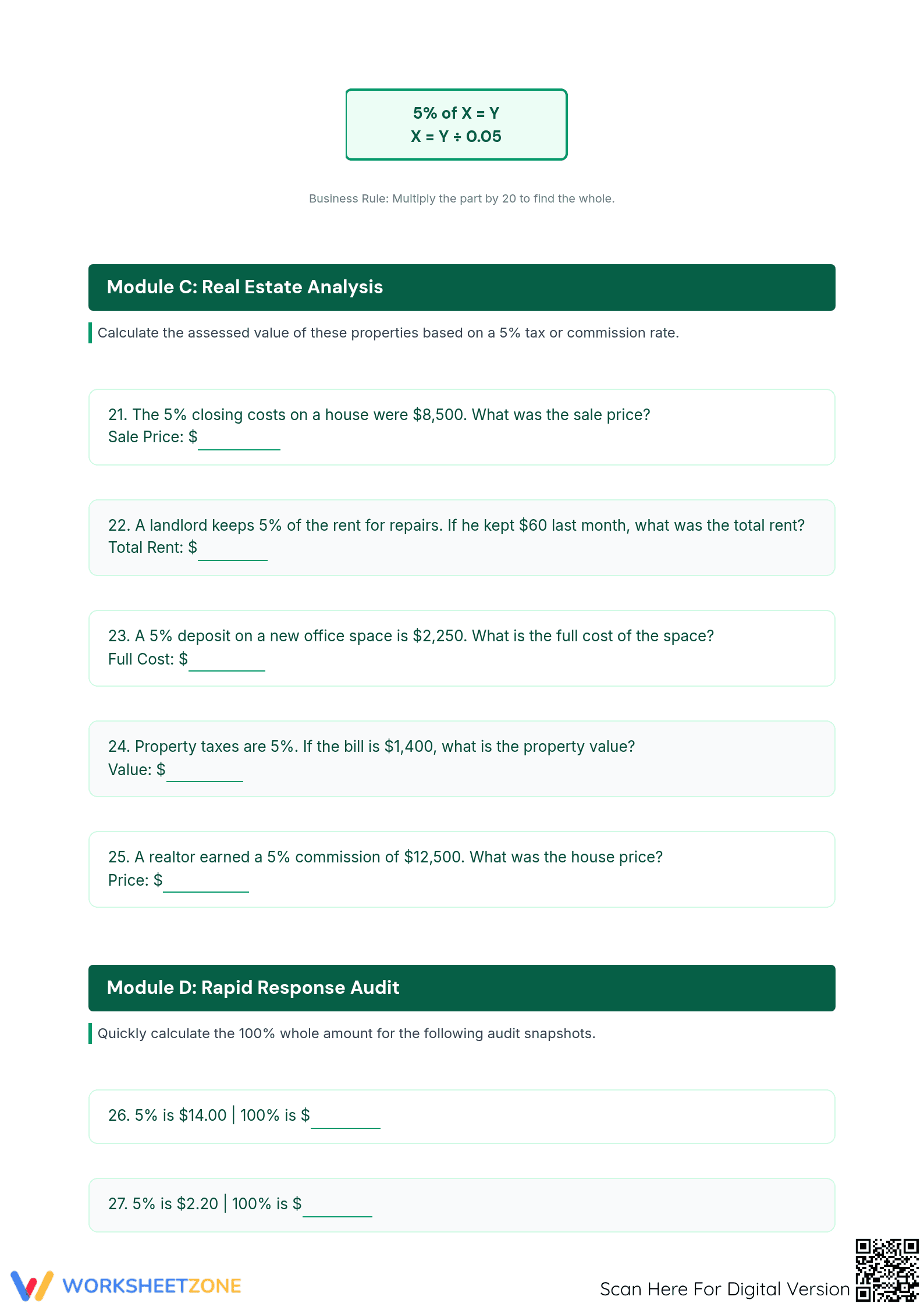 Essential Grade 6 Percentages: Calculate Original Amount - Page 3