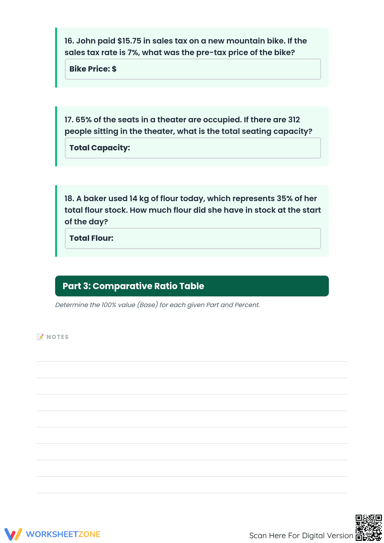 Essential Grade 6-7 Percent Worksheet: Finding Base Value - Page 3