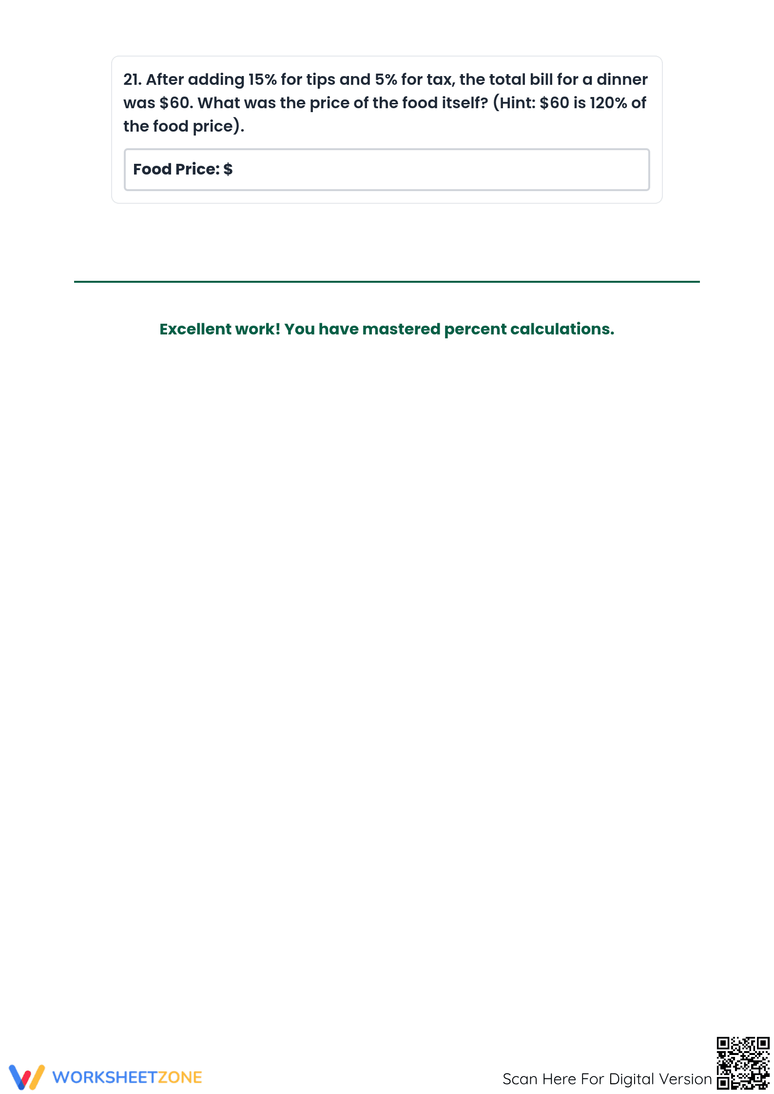 Essential Grade 6-7 Percent Worksheet: Finding Base Value - Page 5