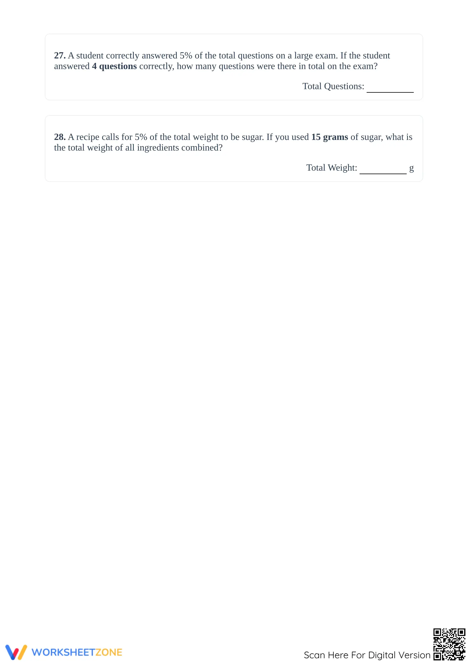 Calculate Original Amount (5%) Printable Worksheet | Grade 6 - Page 3
