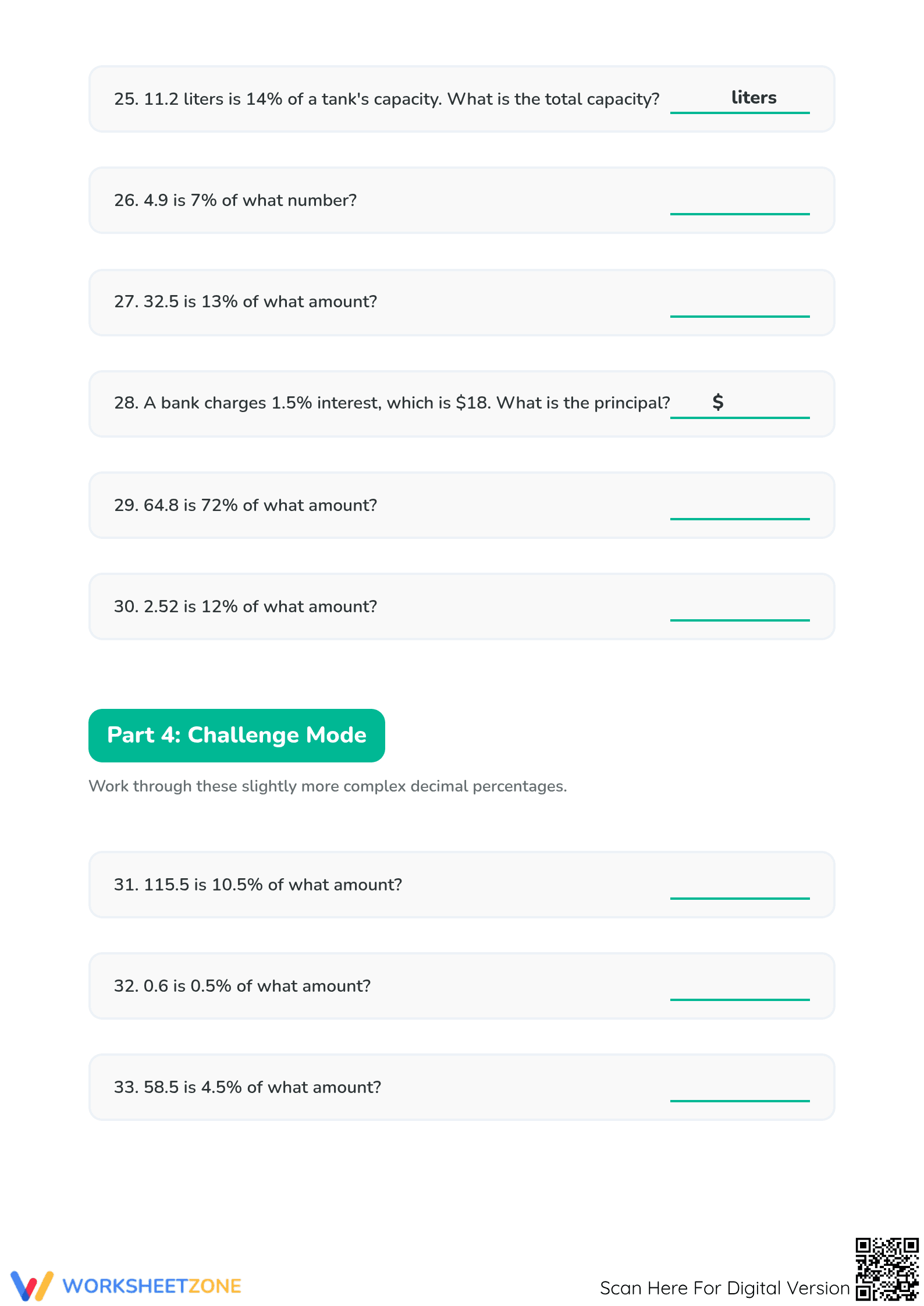 Essential Finding the Whole Percentage Worksheet | Grade 6-8 - Page 4