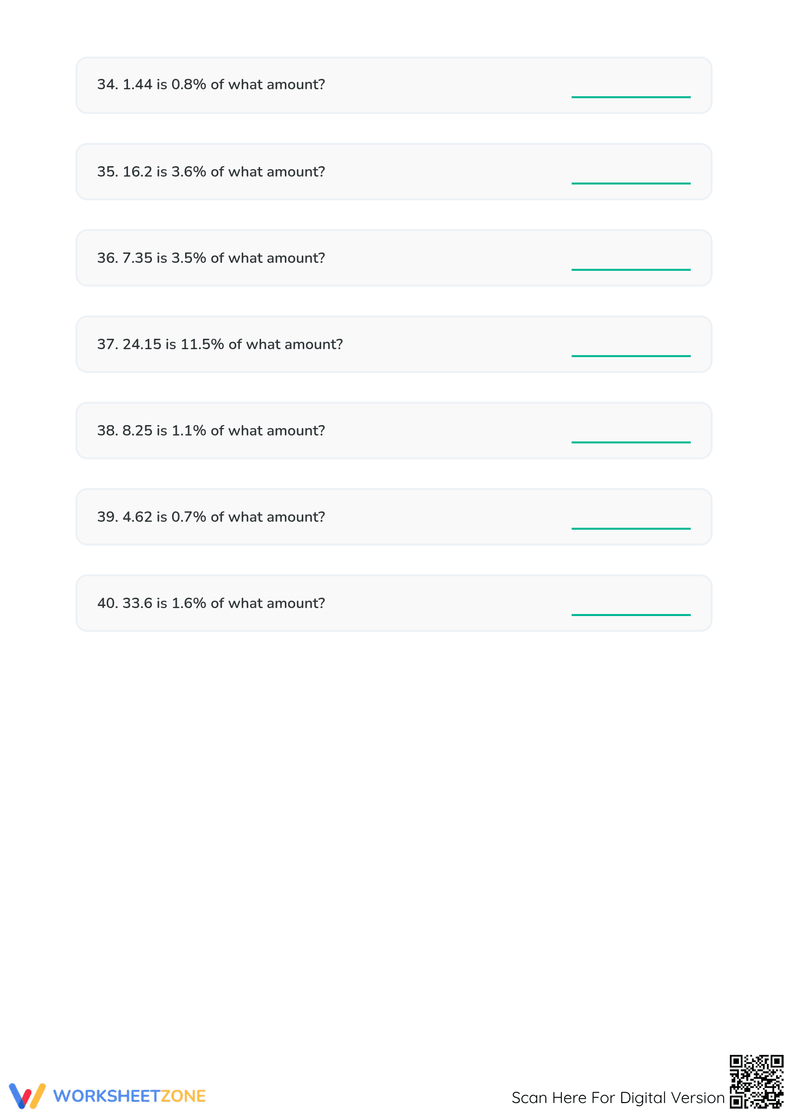 Essential Finding the Whole Percentage Worksheet | Grade 6-8 - Page 5