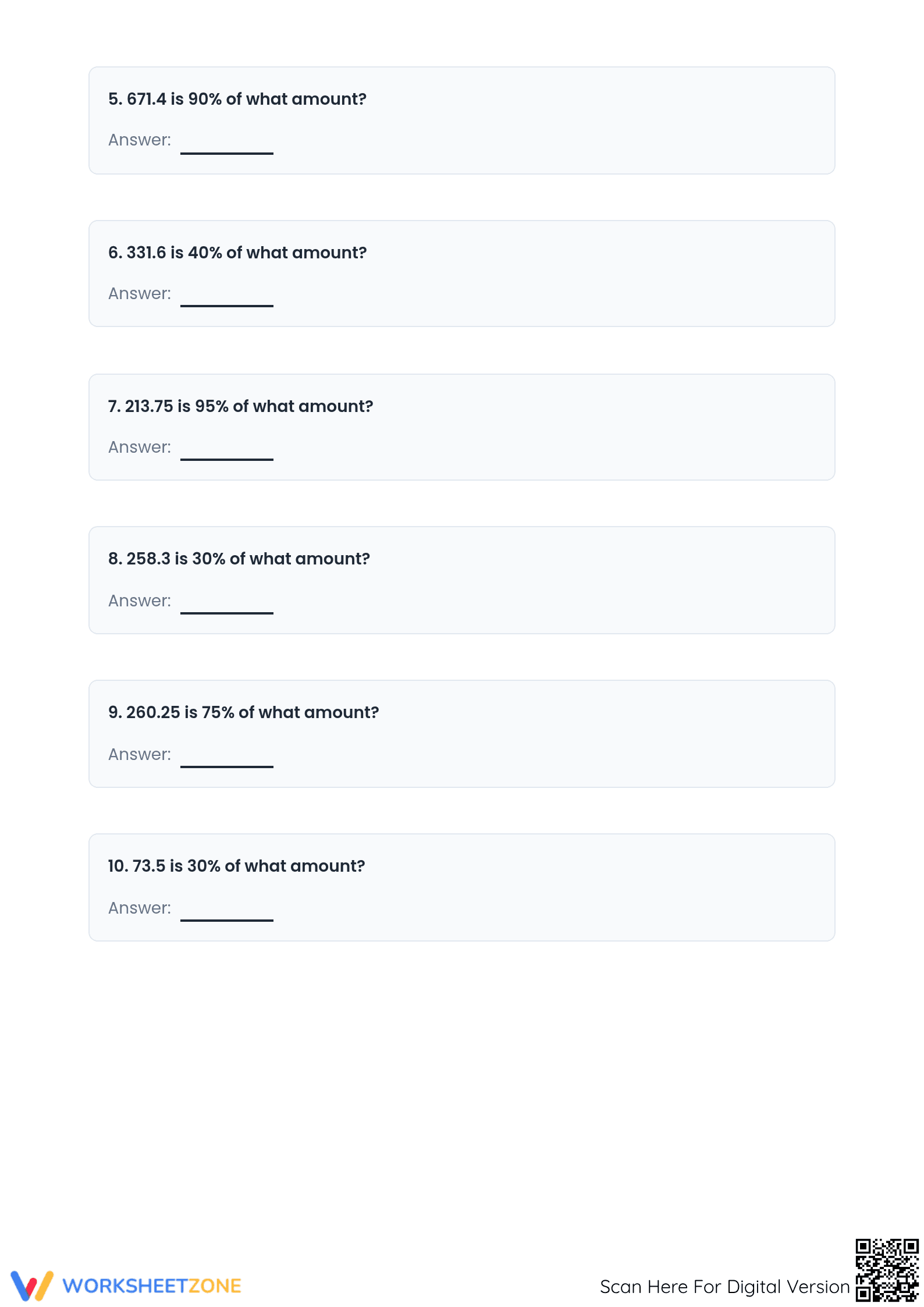 Printable Worksheet: Calculating Original Amount | Grade 6 Math - Page 2