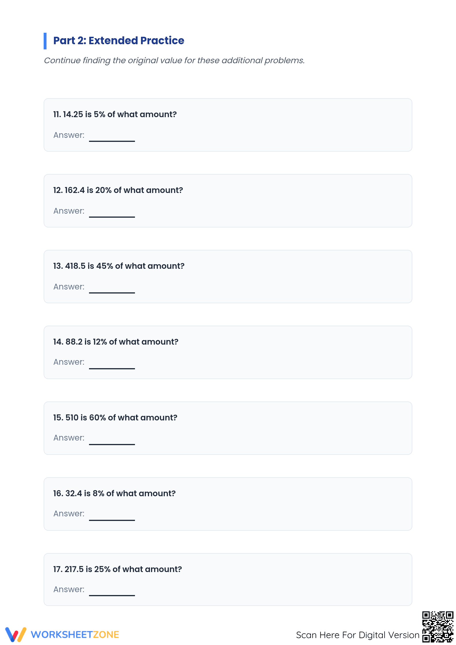 Printable Worksheet: Calculating Original Amount | Grade 6 Math - Page 3