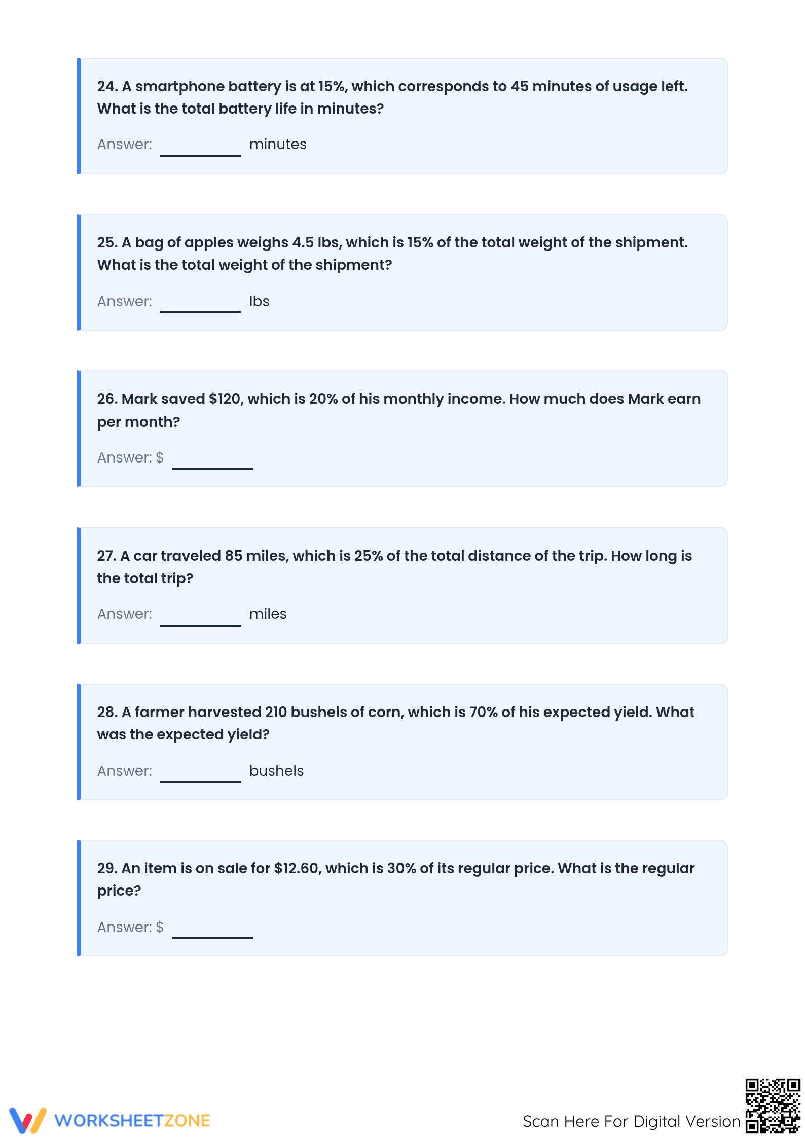 Printable Worksheet: Calculating Original Amount | Grade 6 Math - Page 5