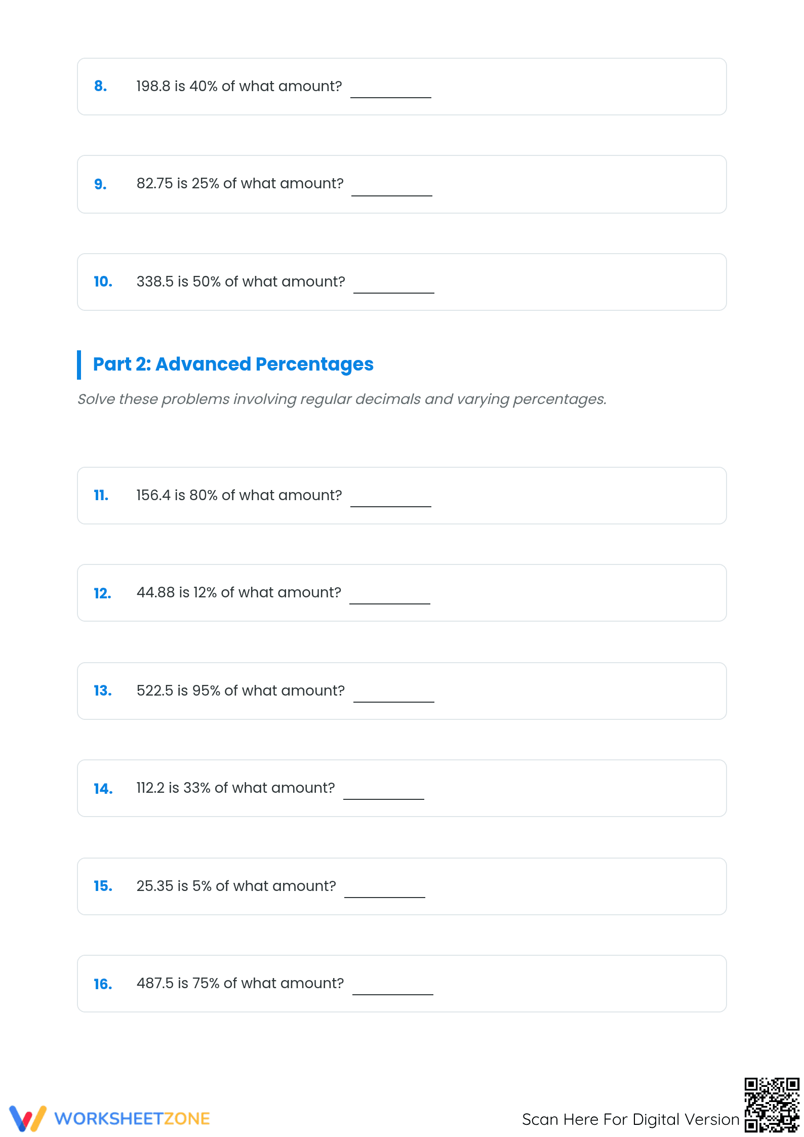 Finding Original Amount Percent Worksheet | Essential Math - Page 2