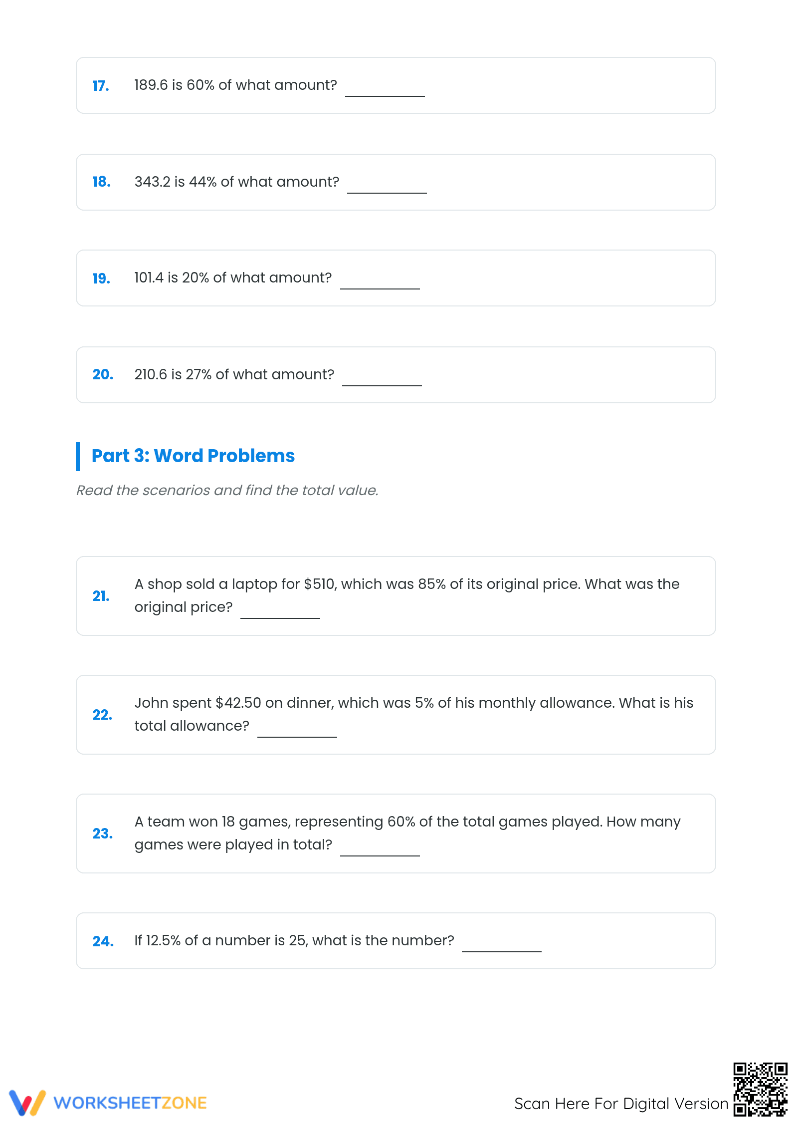 Finding Original Amount Percent Worksheet | Essential Math - Page 3