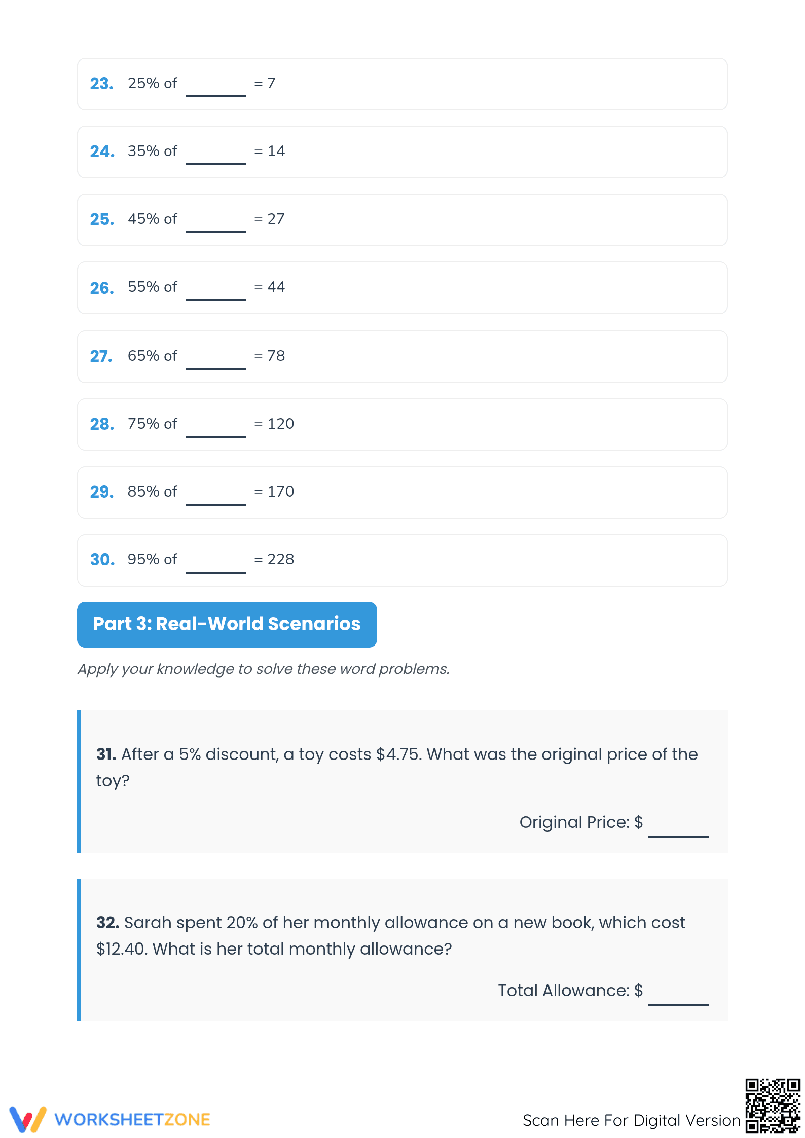 Essential Finding the Original Amount Worksheet | Grade 6-8 - Page 3