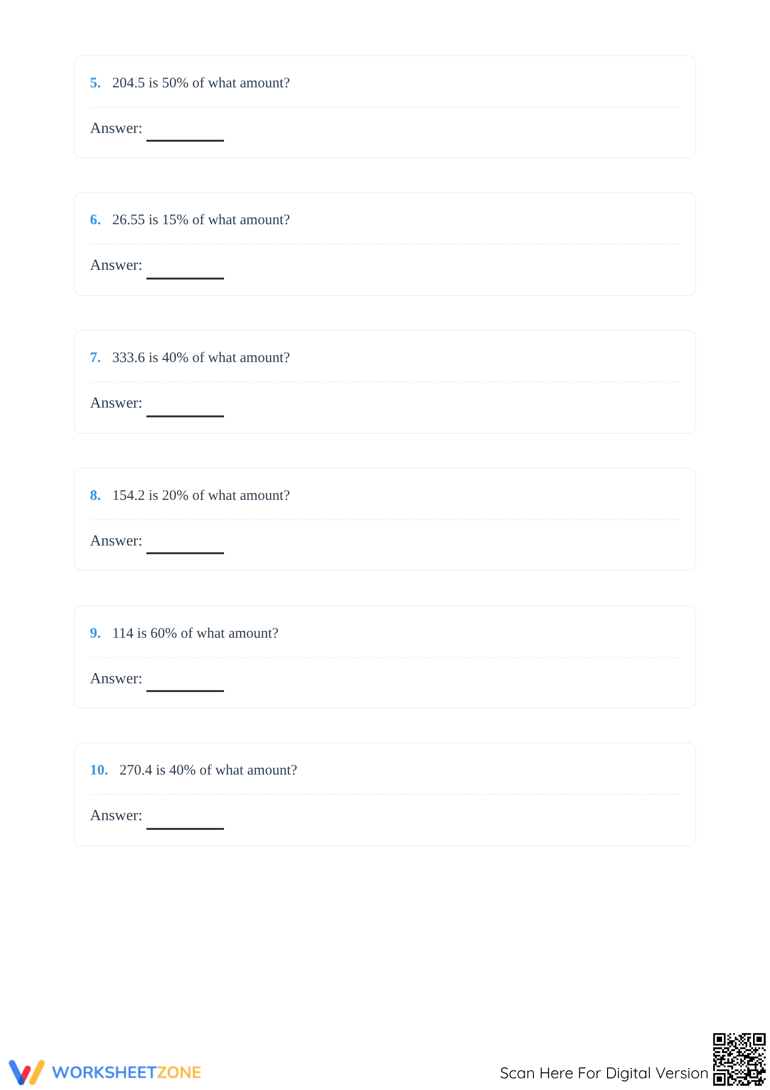 Original Amount Percent Worksheet | Essential Grade 6 Math - Page 2