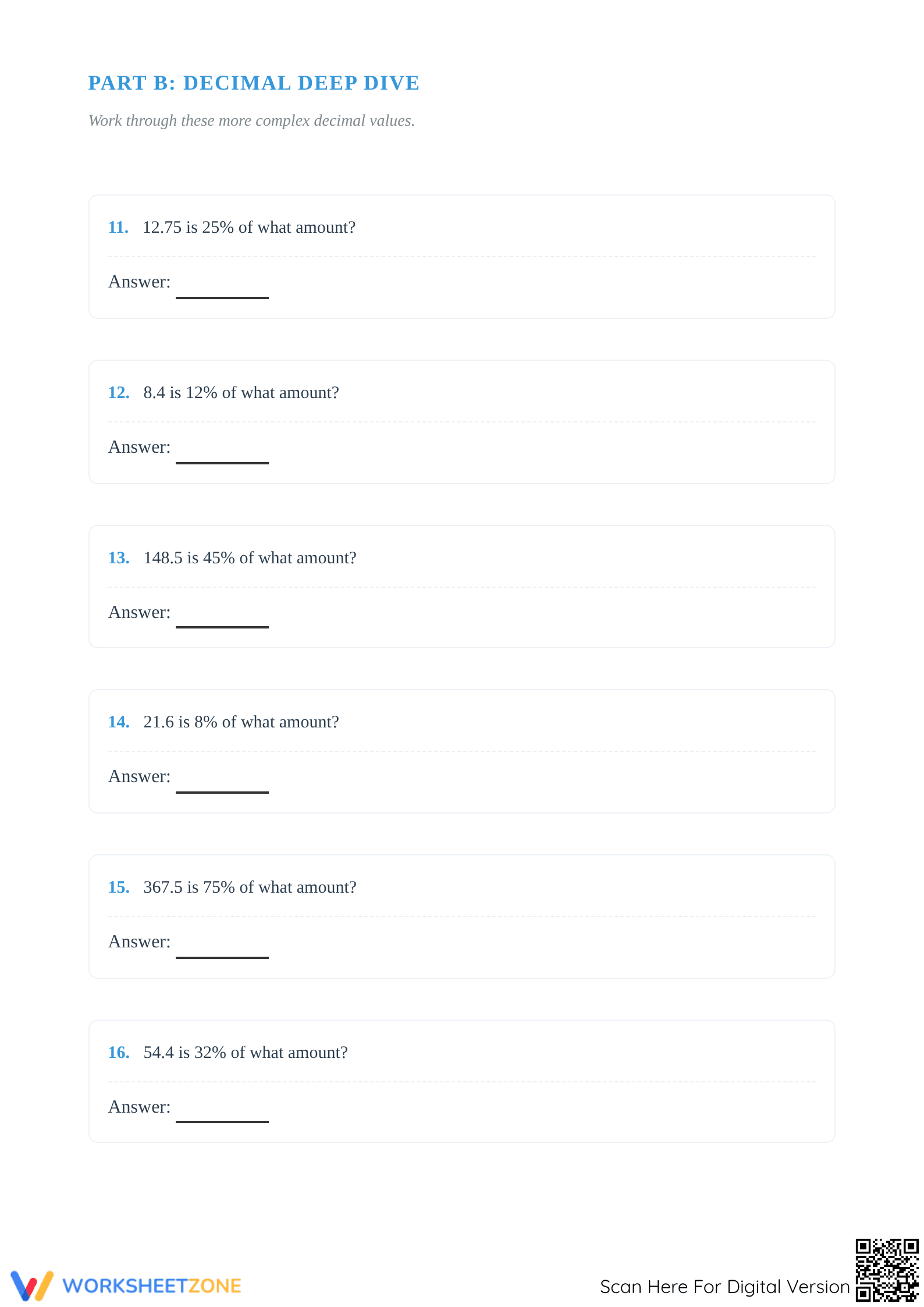Original Amount Percent Worksheet | Essential Grade 6 Math - Page 3