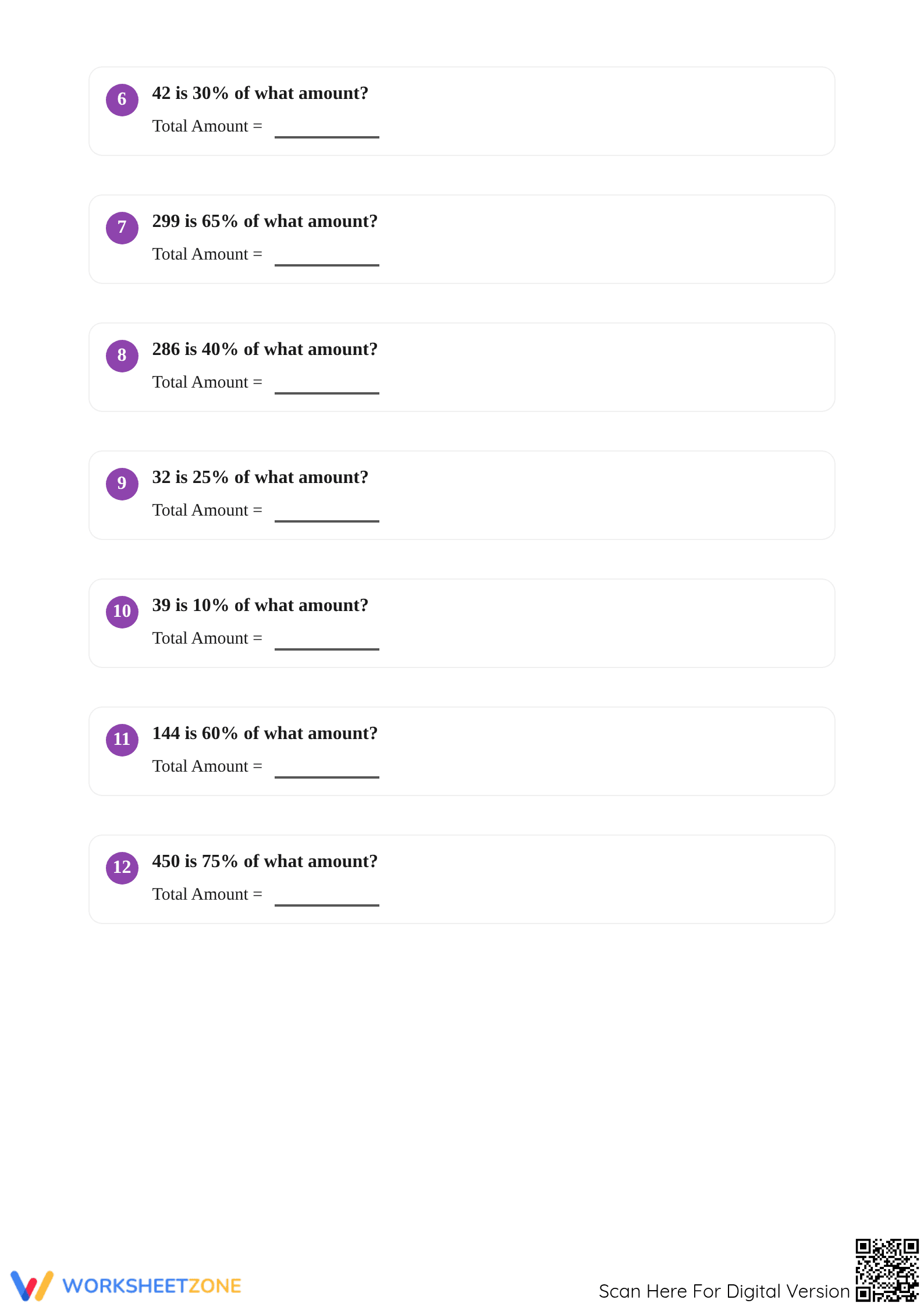 Finding Original Amount Worksheet | Essential Grade 6 Math - Page 2