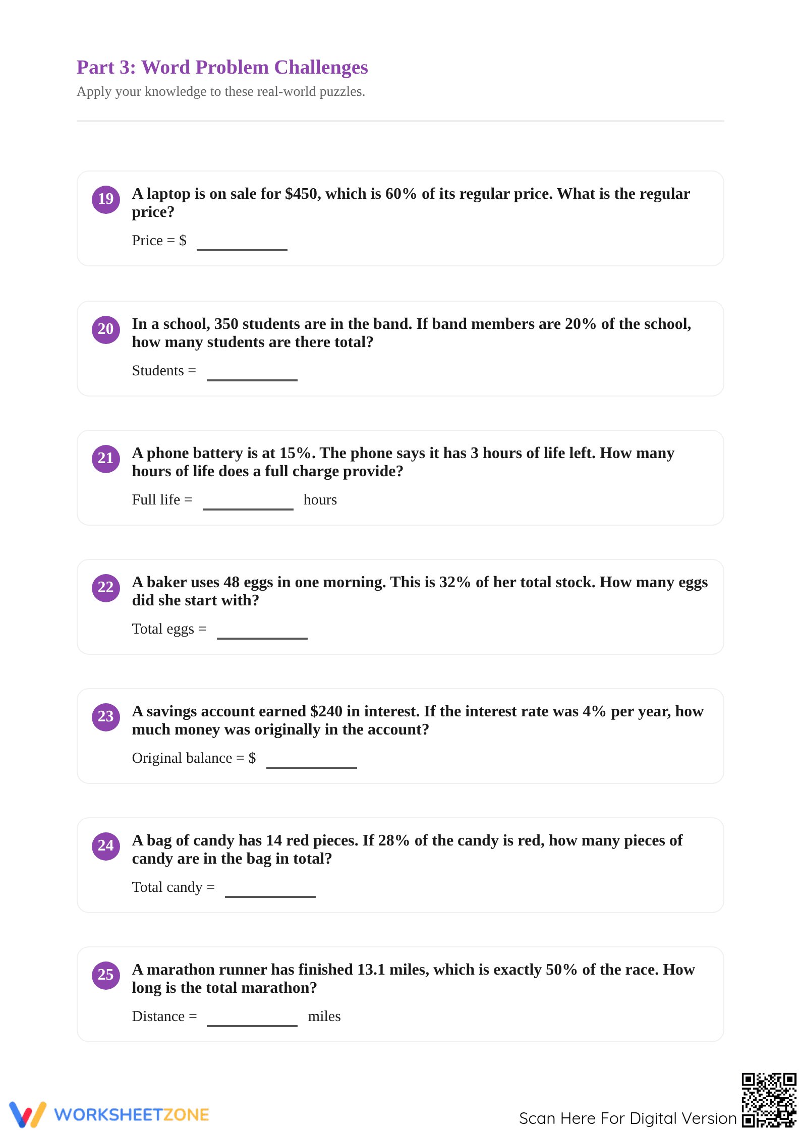 Finding Original Amount Worksheet | Essential Grade 6 Math - Page 4