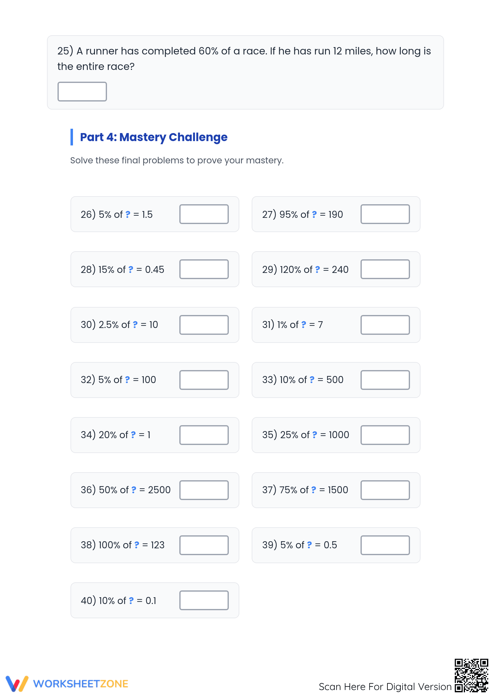 Essential Grade 6: Finding Original Amount Percentage Worksheet - Page 3
