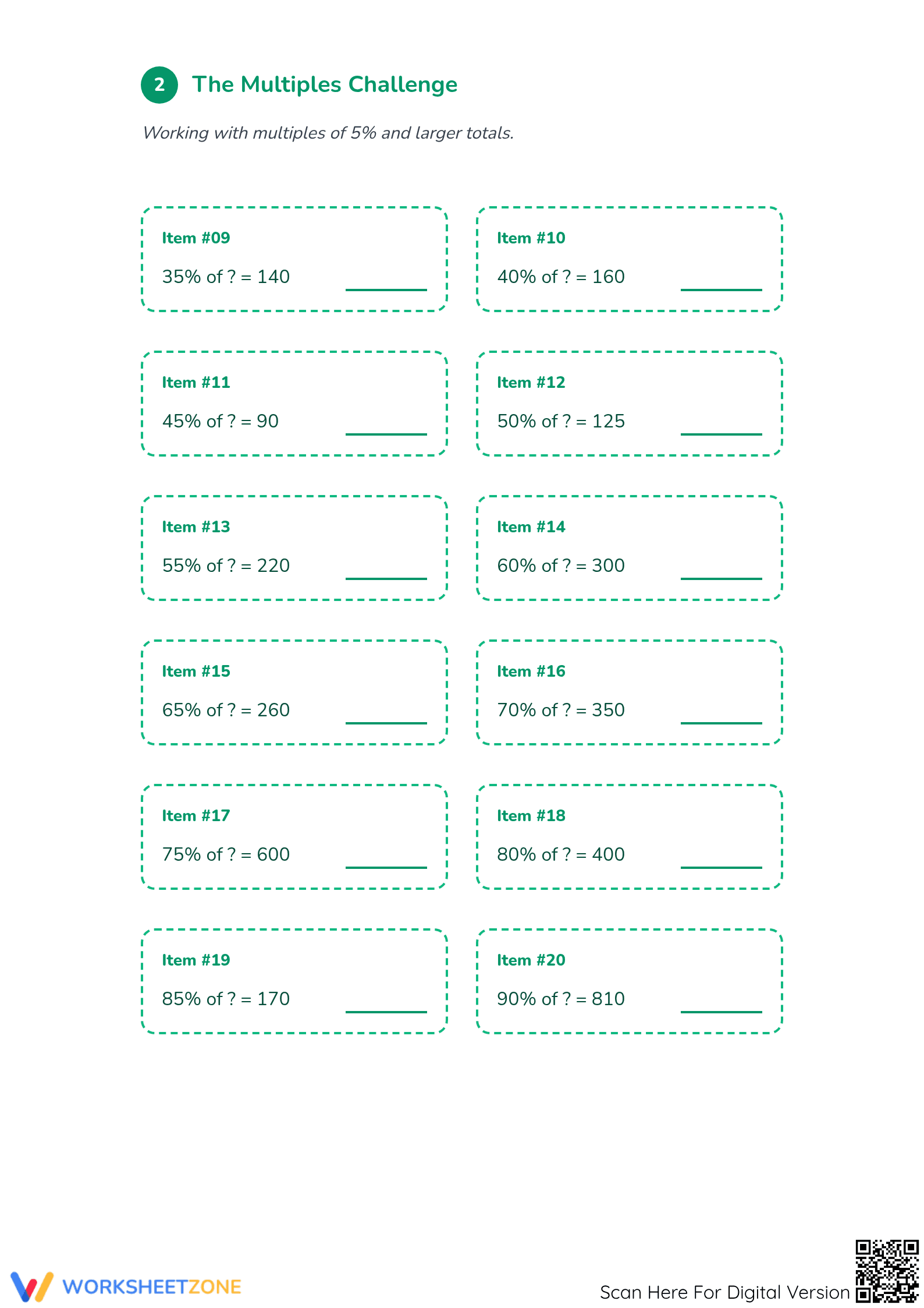 Essential Grade 6 Math: Original Amount Percentage Worksheet - Page 2