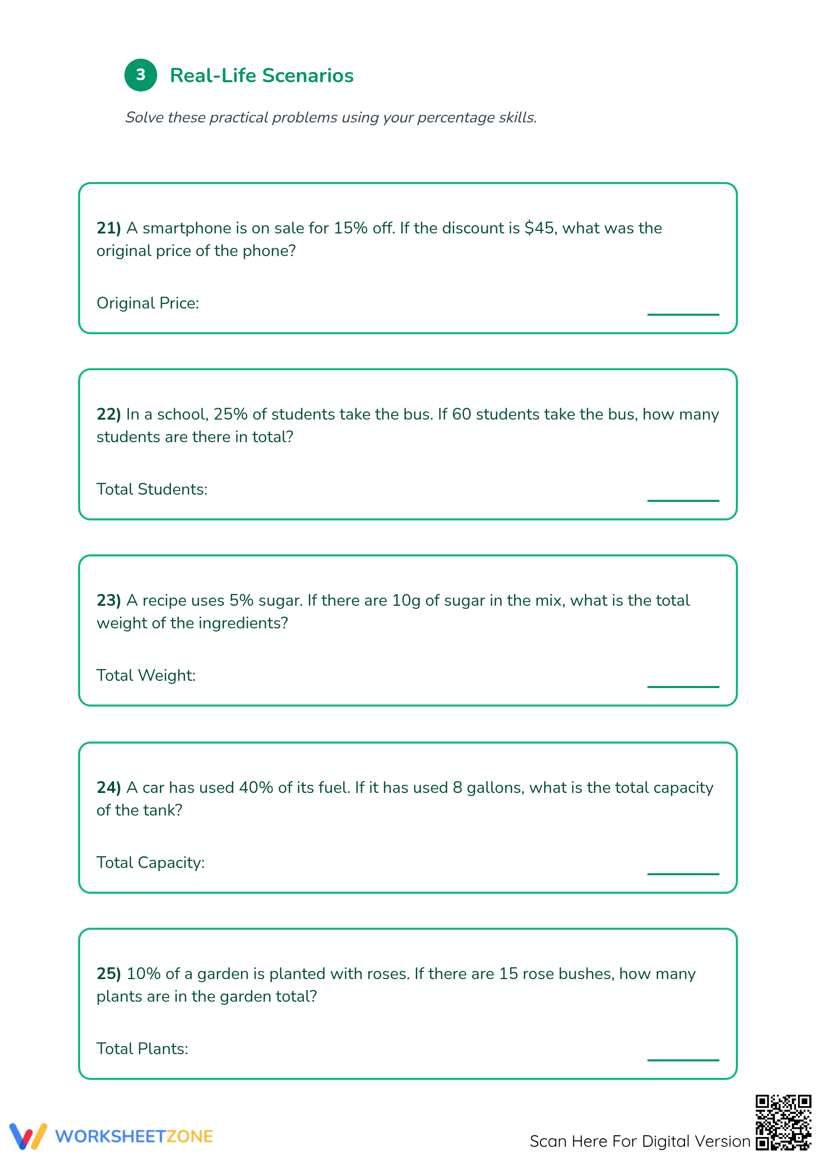 Essential Grade 6 Math: Original Amount Percentage Worksheet - Page 3