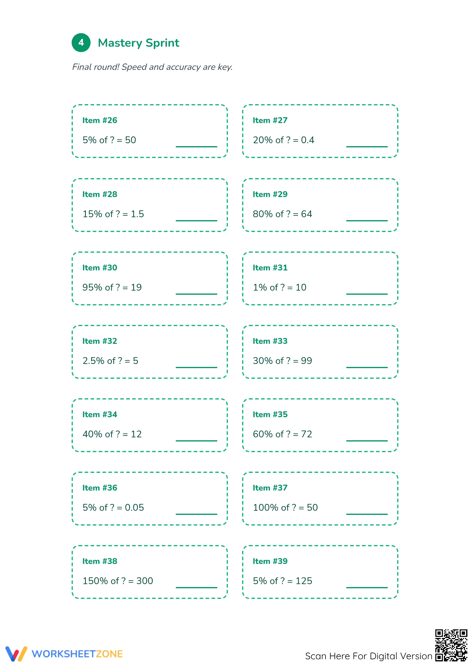 Essential Grade 6 Math: Original Amount Percentage Worksheet - Page 4