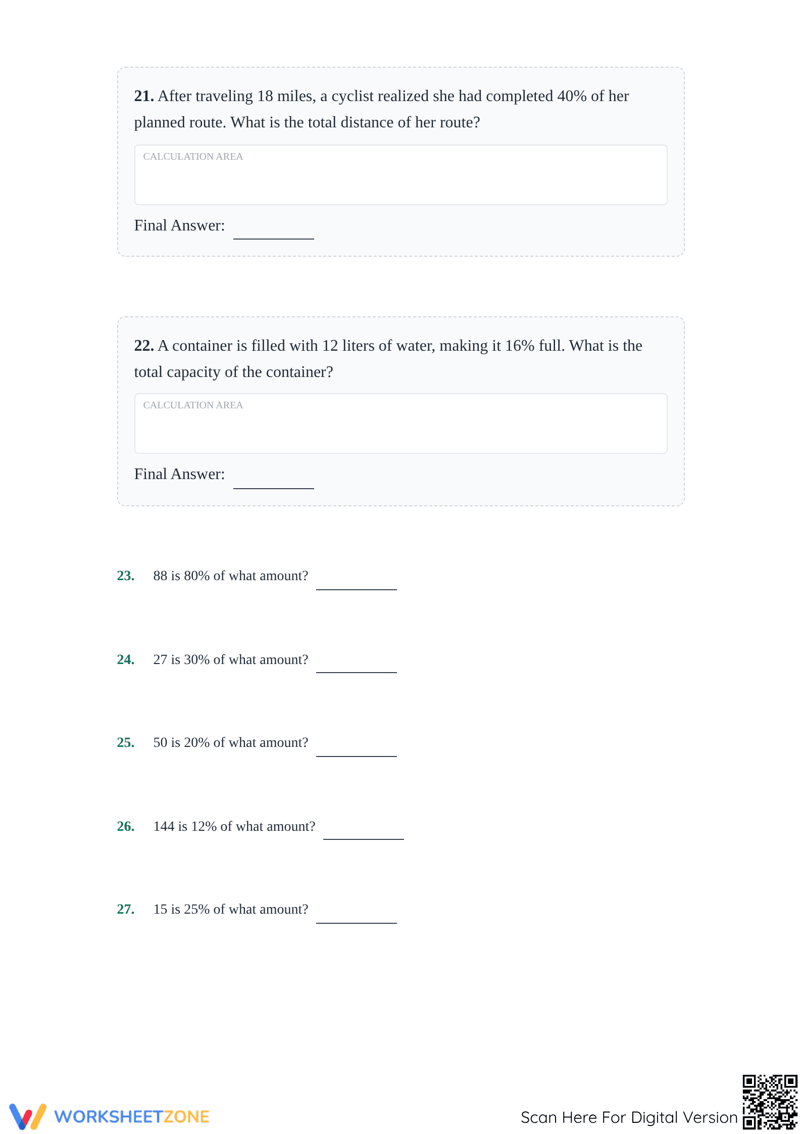 Printable Calculate Original Amount Worksheet | Grade 6 Math - Page 4