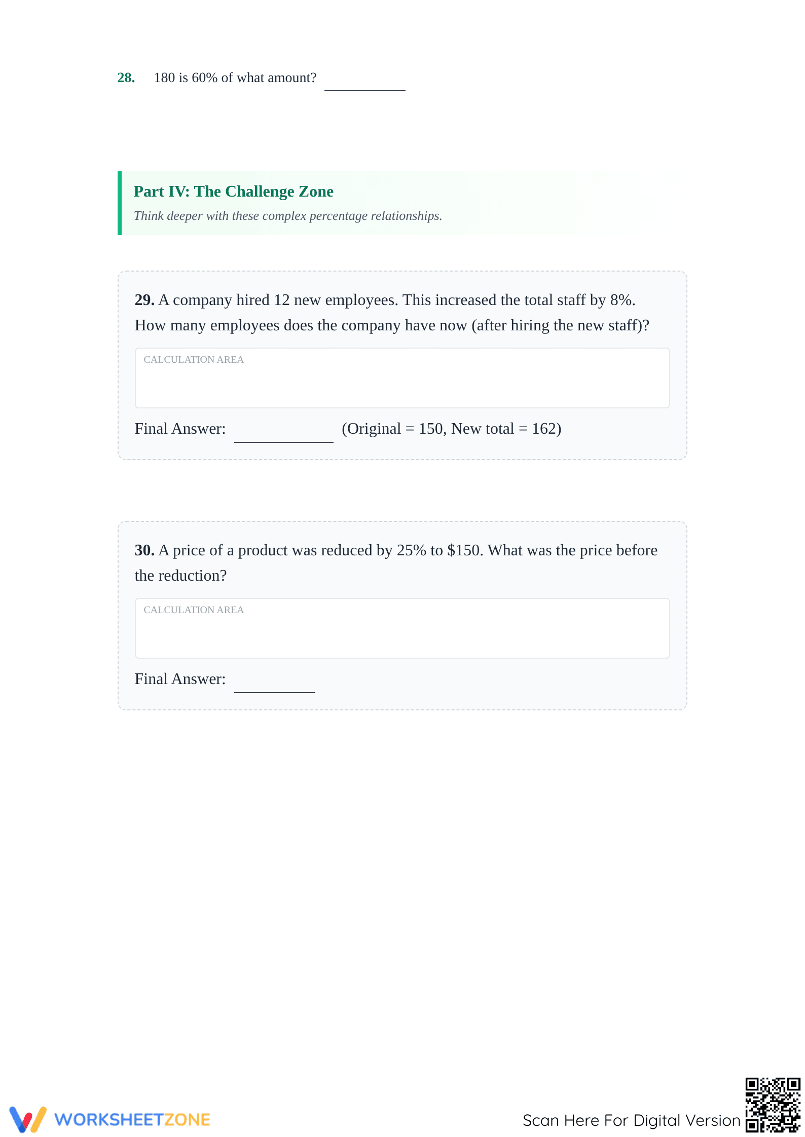 Printable Calculate Original Amount Worksheet | Grade 6 Math - Page 5