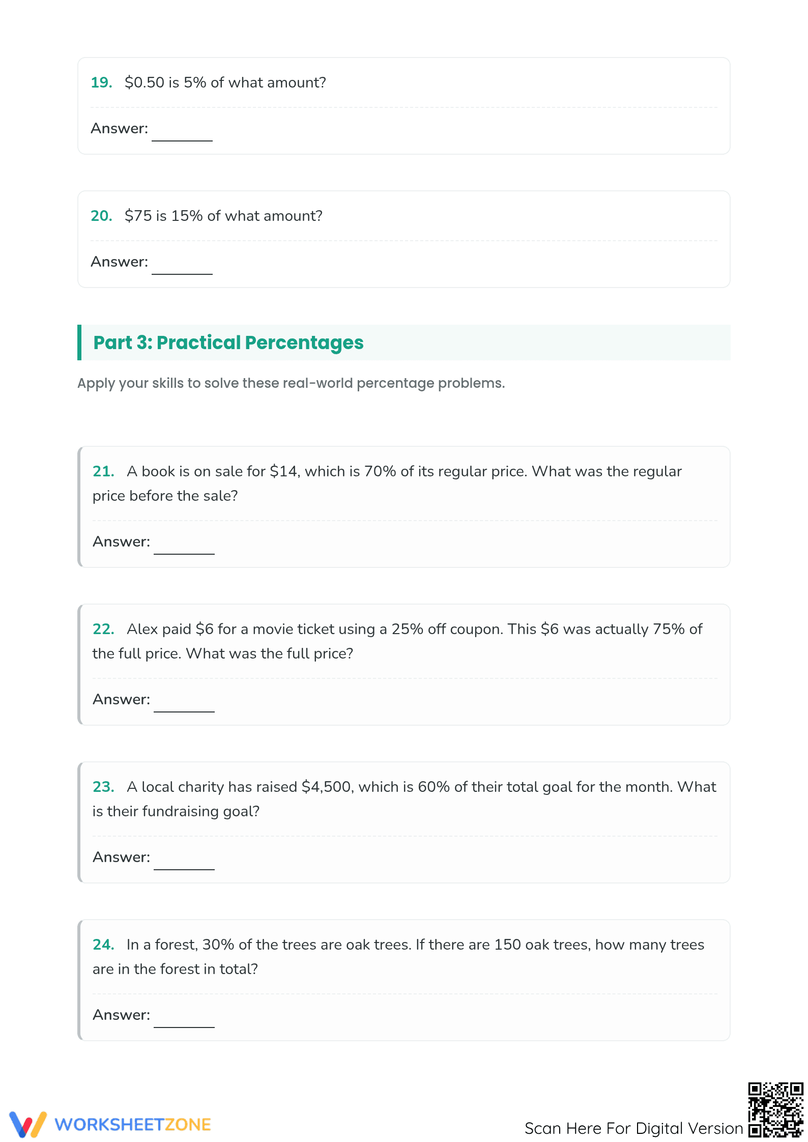 Printable Percent Calculations: Find the Original Amount - Page 4