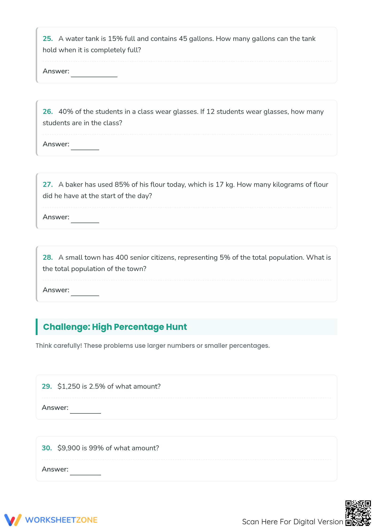 Printable Percent Calculations: Find the Original Amount - Page 5