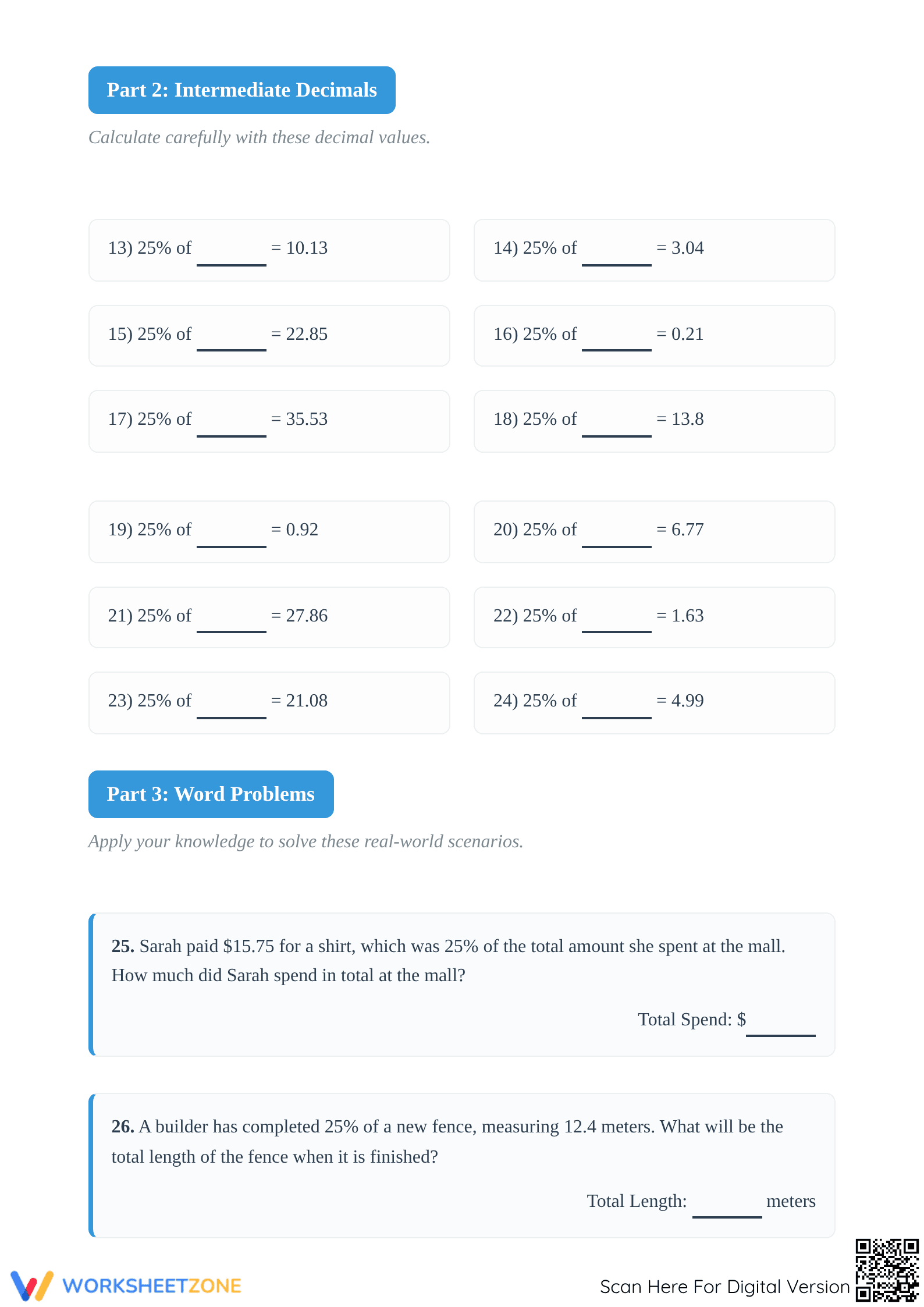 Calculate Original Amount (25%) Worksheet | Essential Math - Page 2