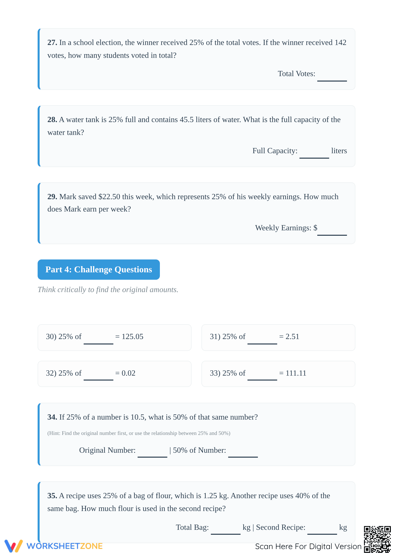 Calculate Original Amount (25%) Worksheet | Essential Math - Page 3