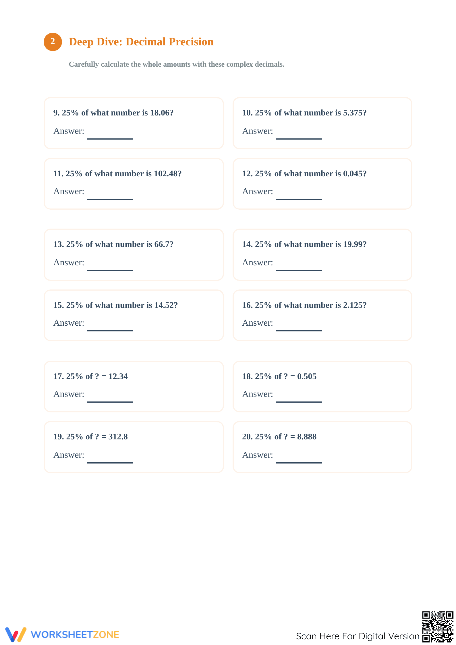 Printable 25% Percentages Worksheet | Grade 6 Math - Page 2